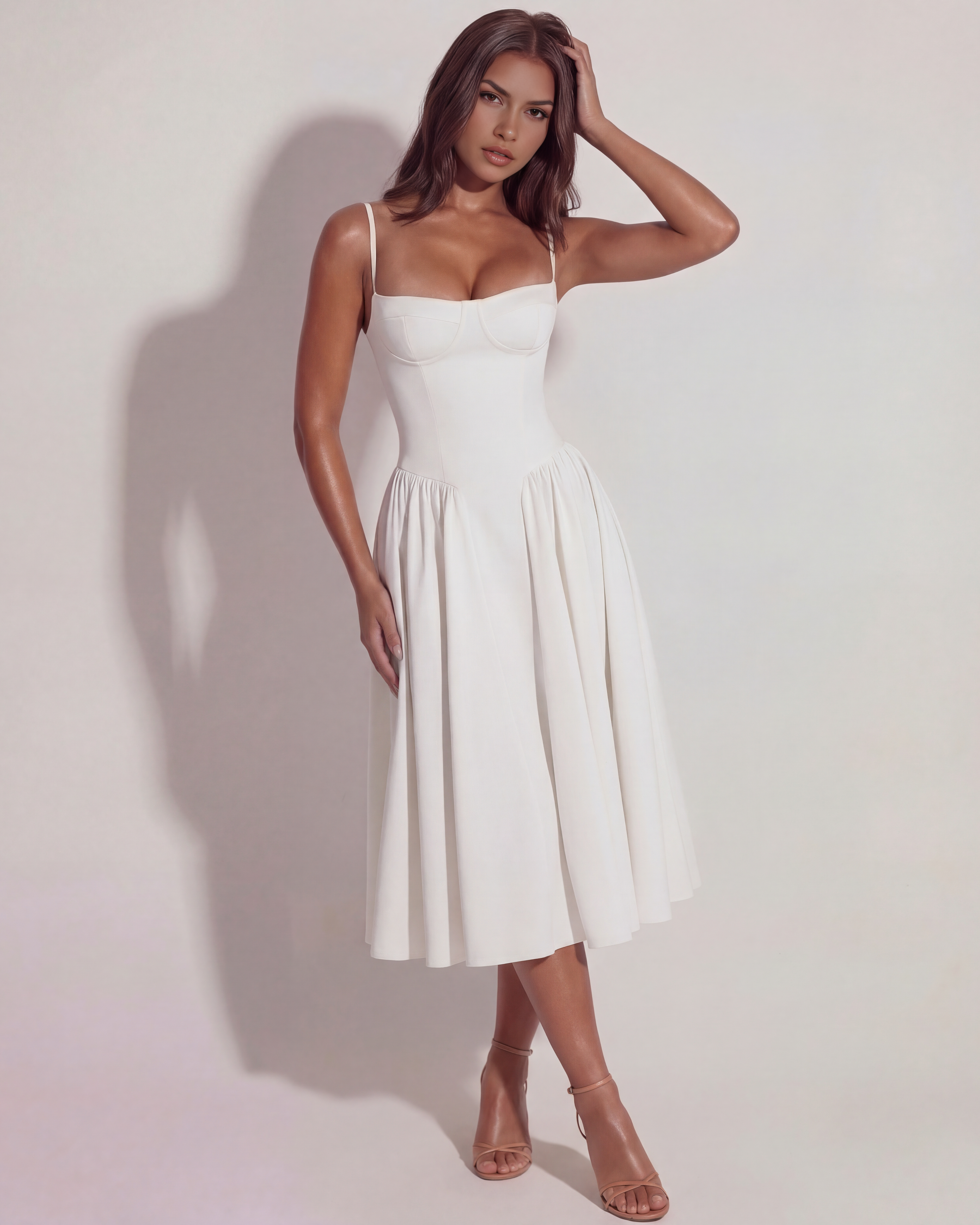 Francesca Fitted Sweetheart Midi Summer Dress - White