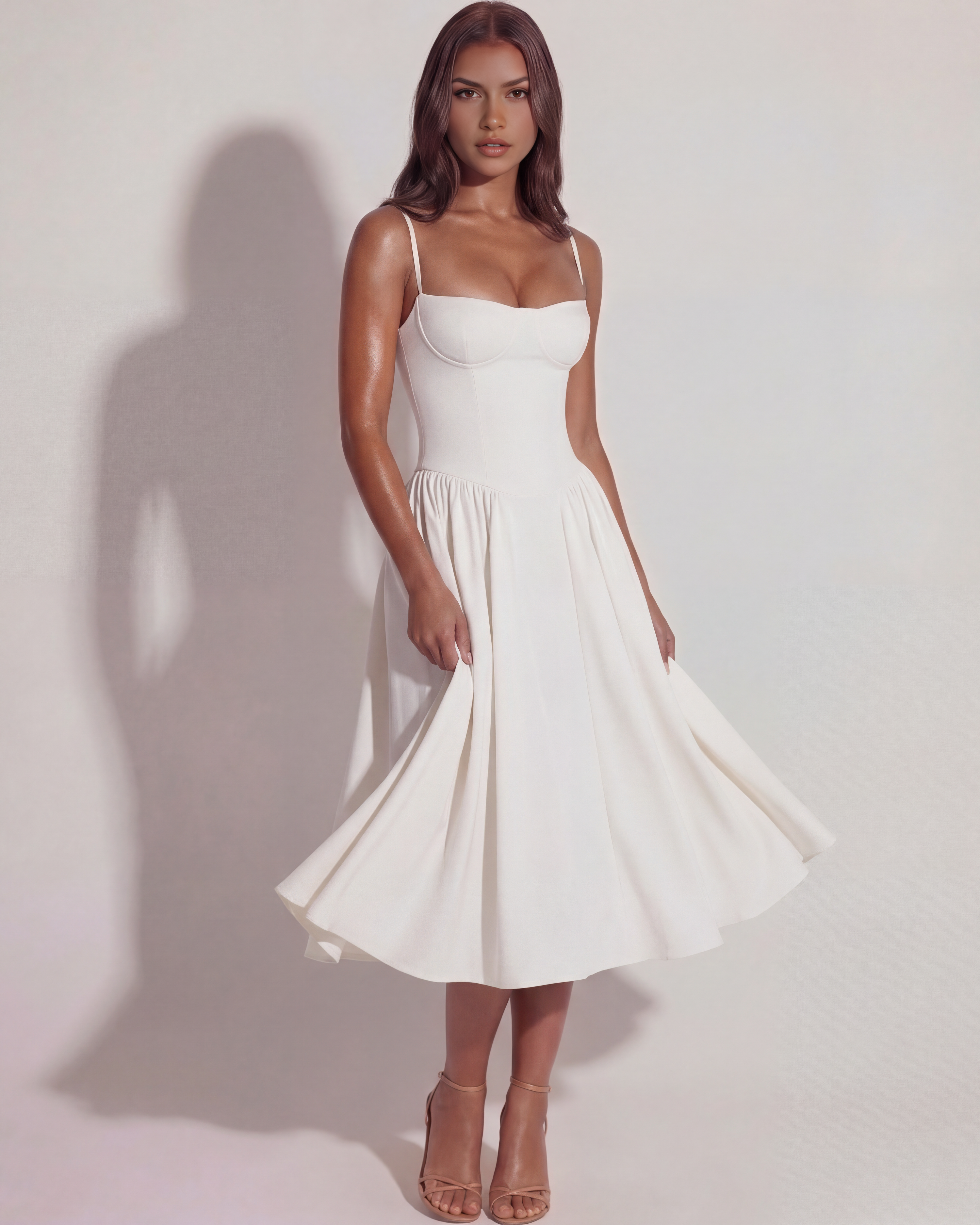 Francesca Fitted Sweetheart Midi Summer Dress - White