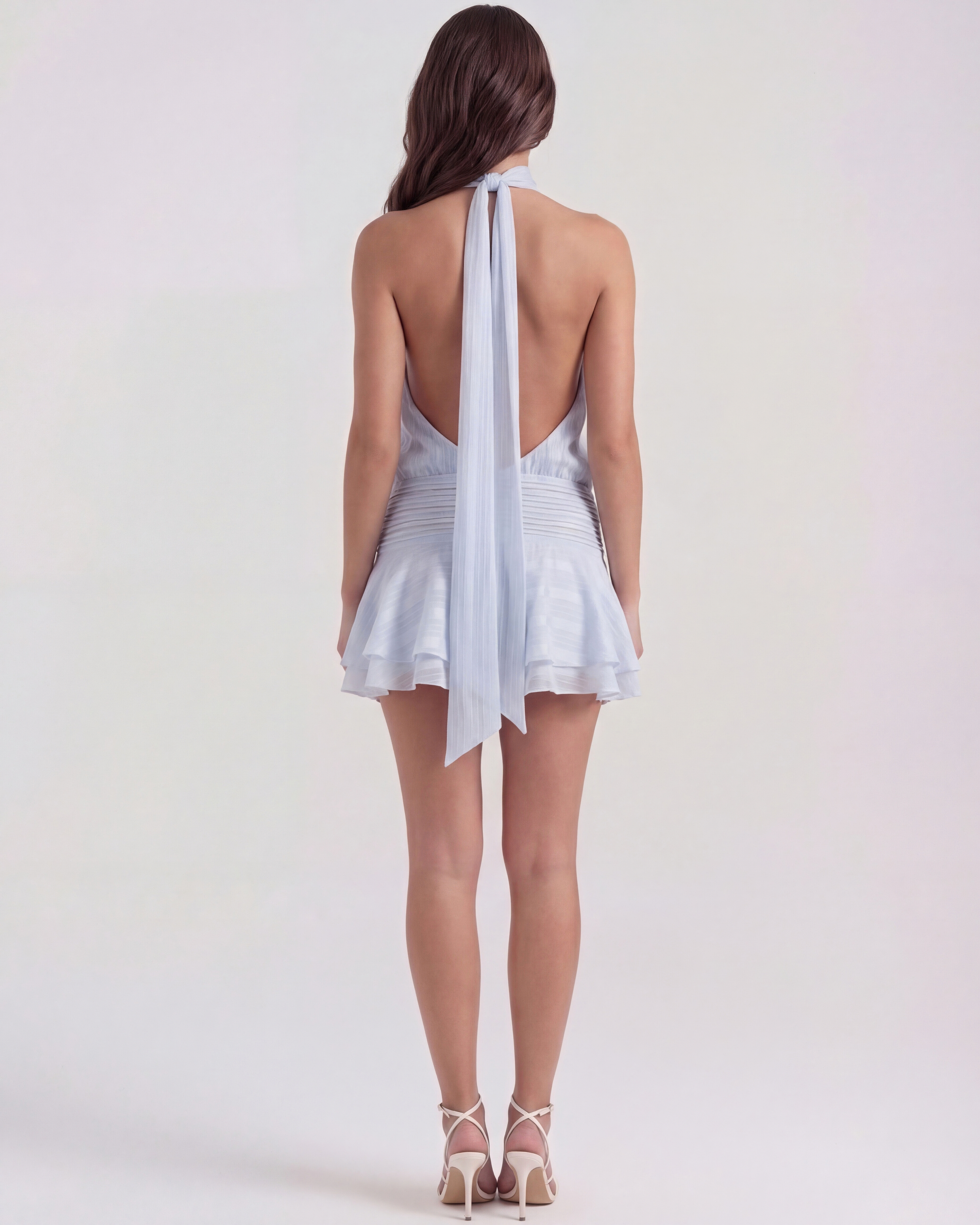 Chiara Halter Tiered Mini Summer Dress - Baby Blue