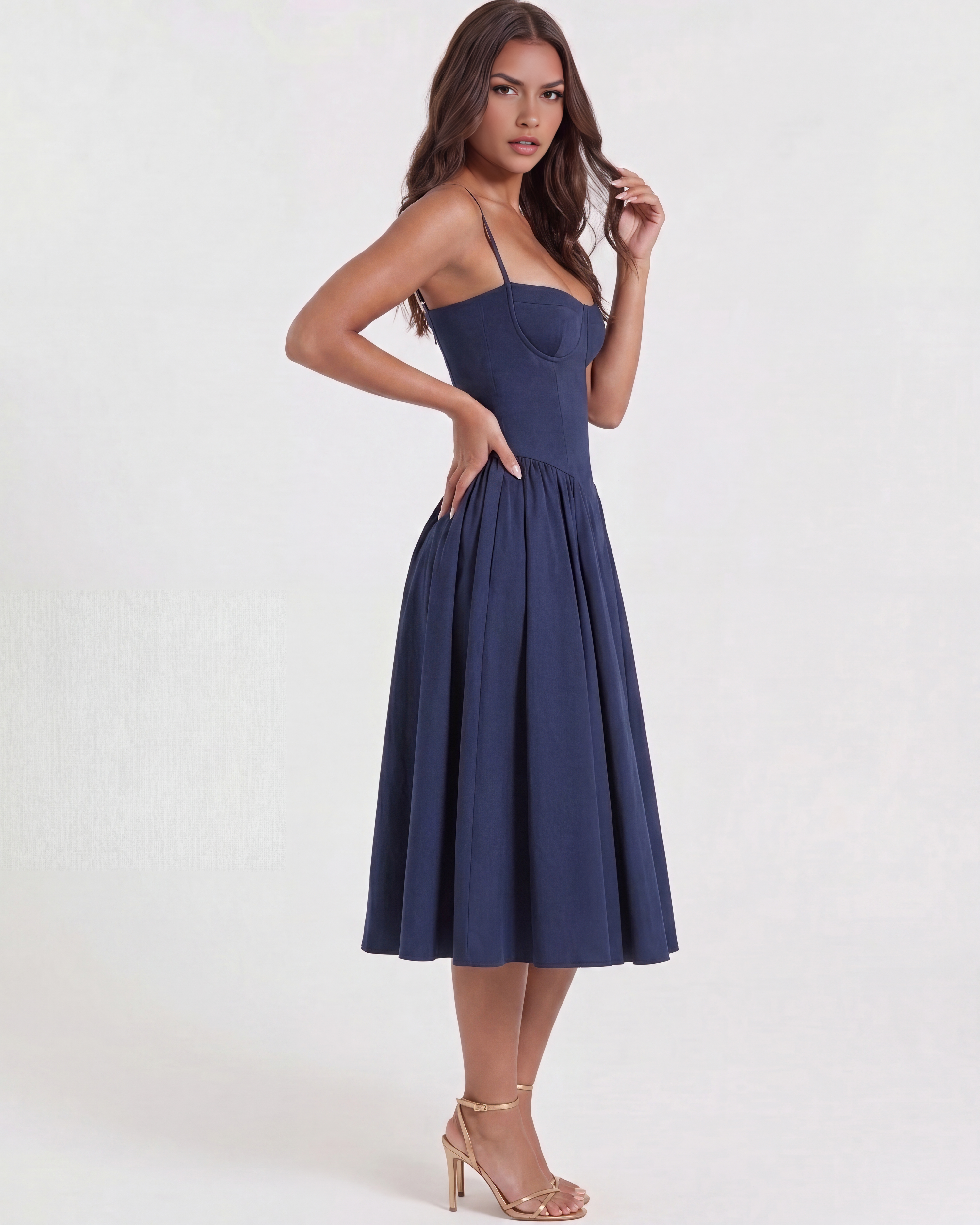 Francesca Fitted Sweetheart Maxi Summer Dress - Navy Blue