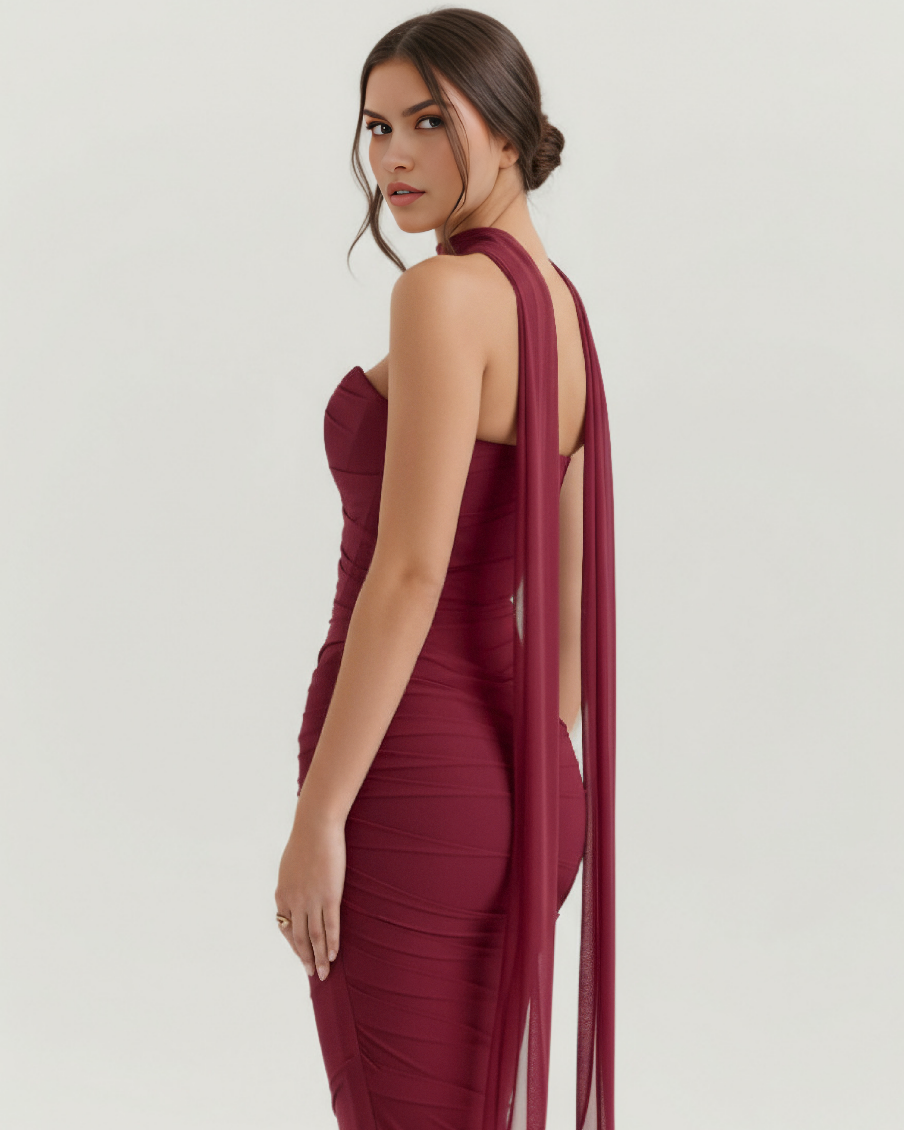 Malu Mesh Fitted Maxi Evening Dress - Black