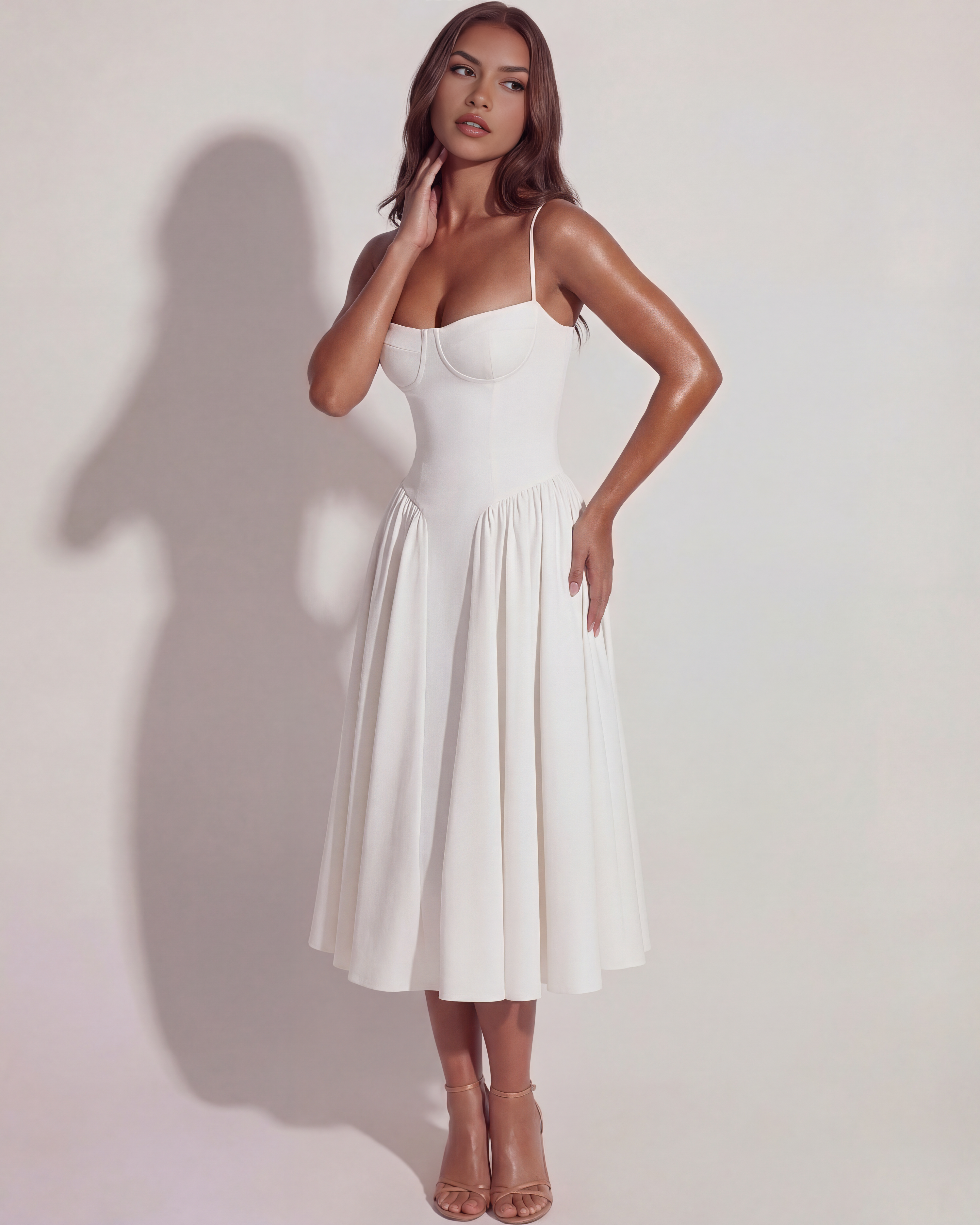 Francesca Fitted Sweetheart Midi Summer Dress - White
