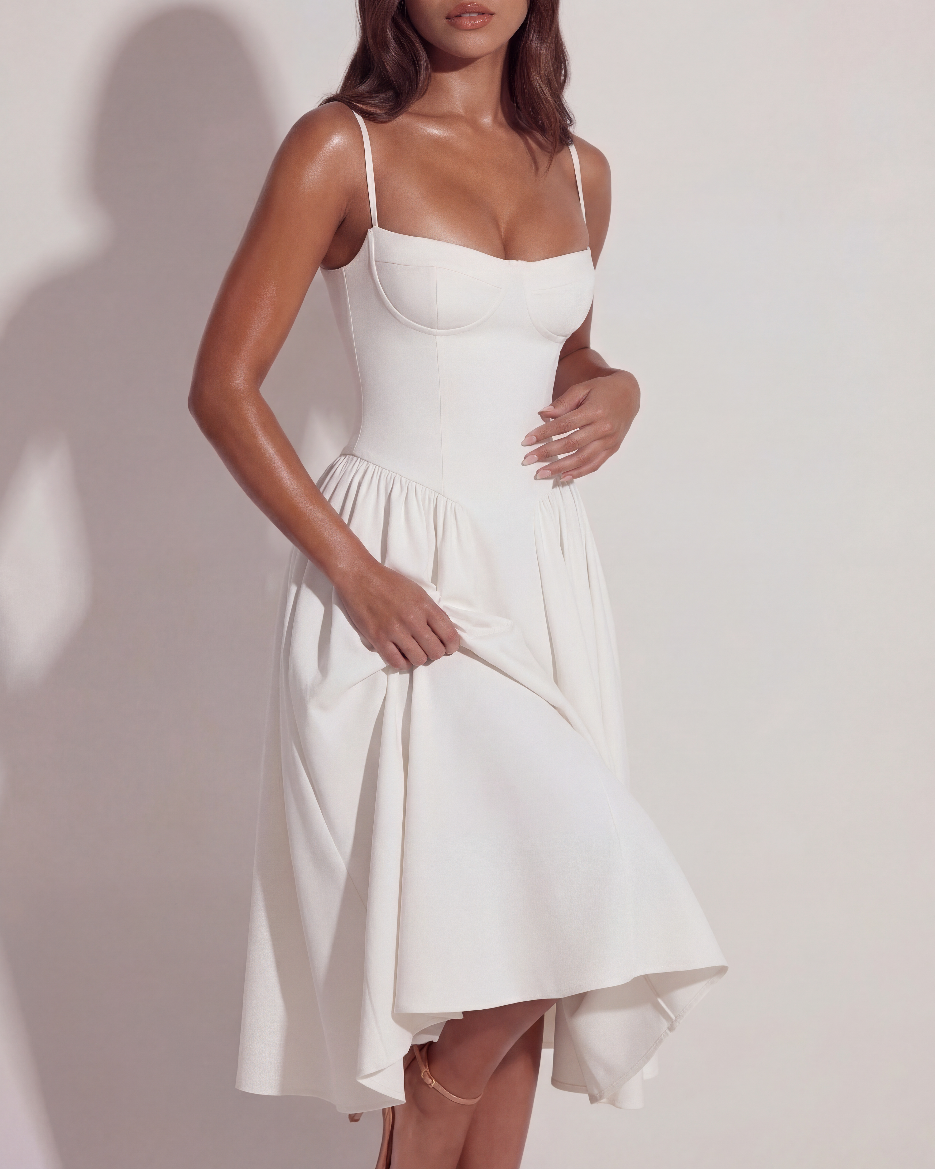 Francesca Fitted Sweetheart Midi Summer Dress - White