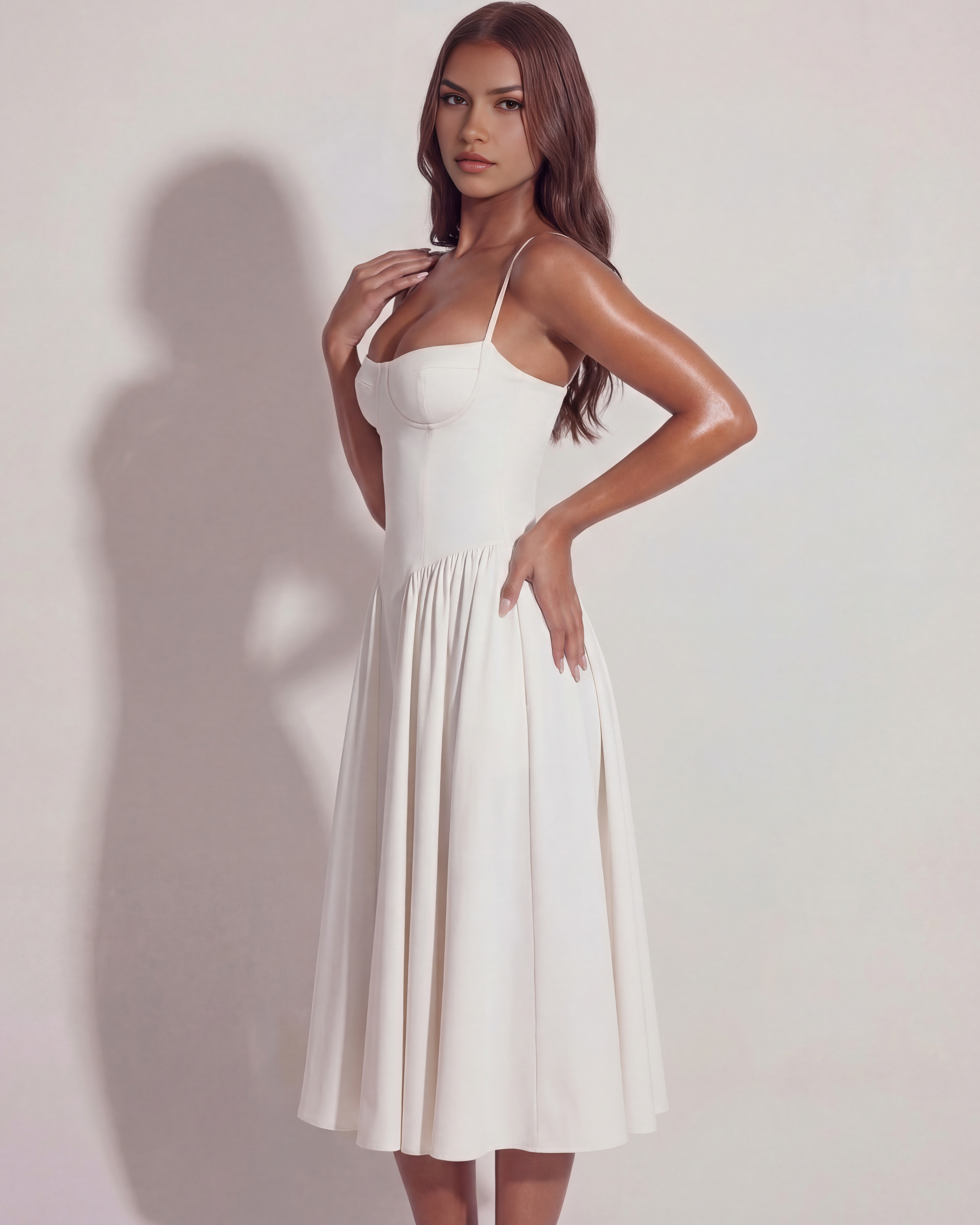 Francesca Fitted Sweetheart Midi Summer Dress - White