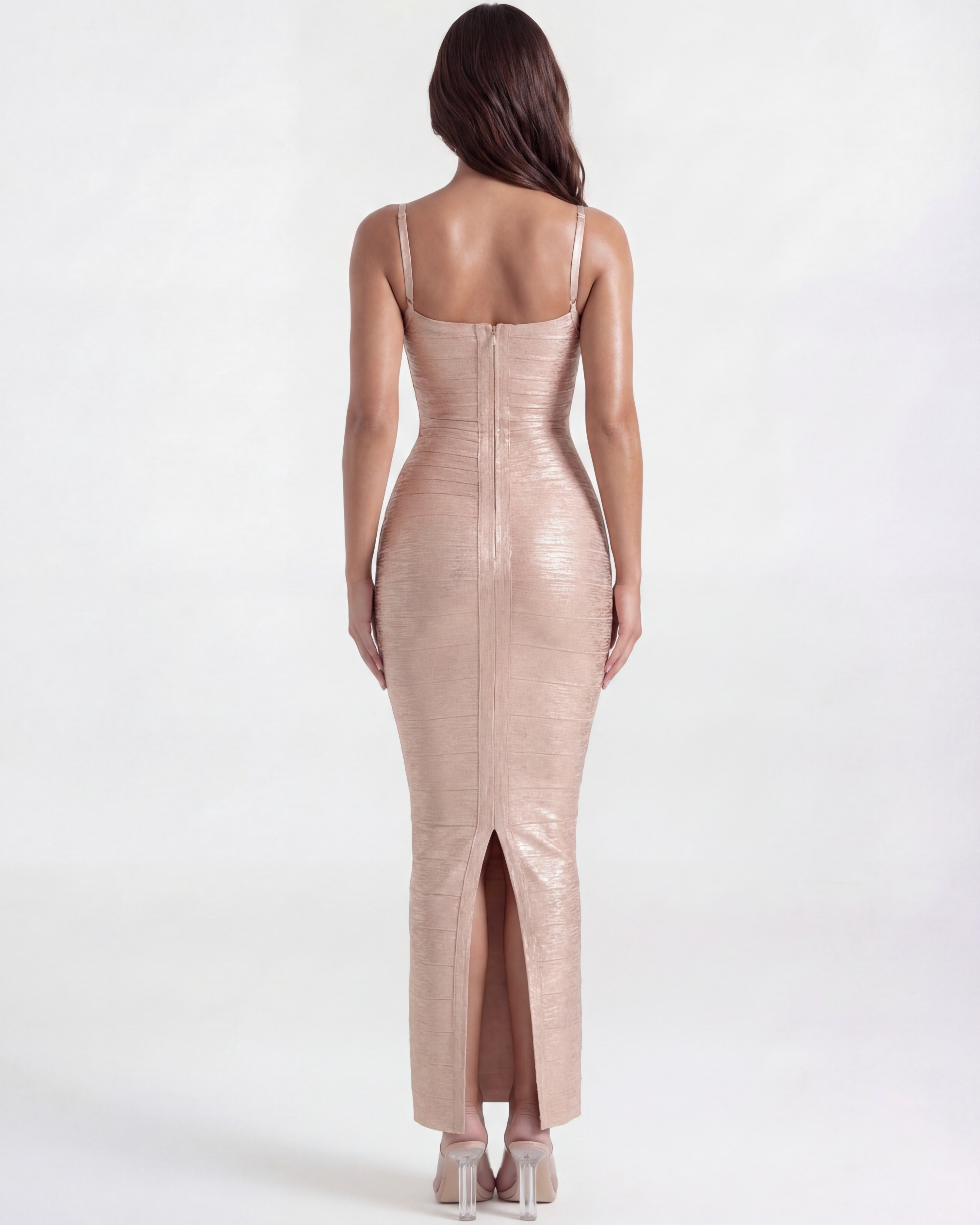 Ashanti Fitted Bodycon Maxi Evening Dress - Almond - Celeste Ricci