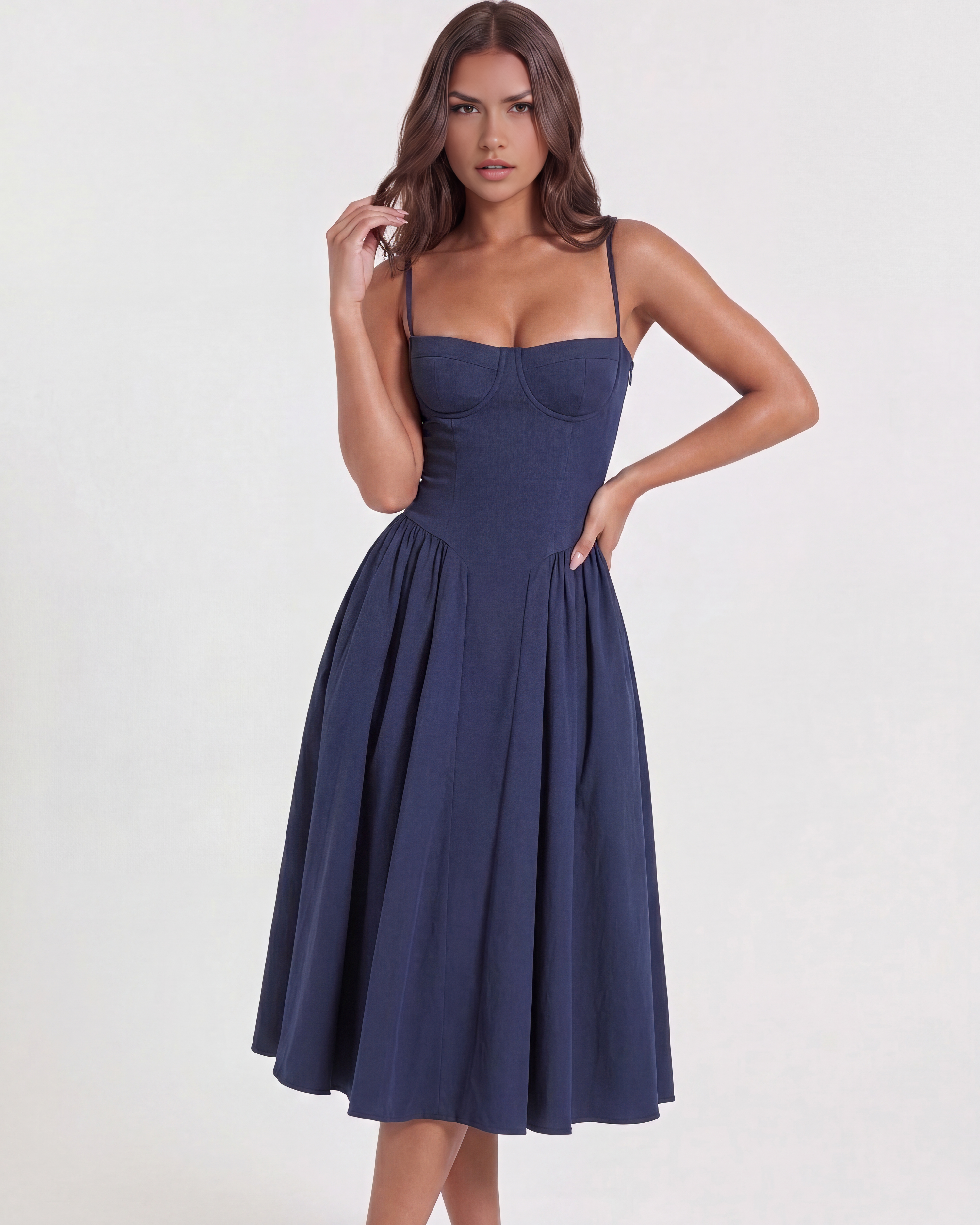 Francesca Fitted Sweetheart Maxi Summer Dress - Navy Blue