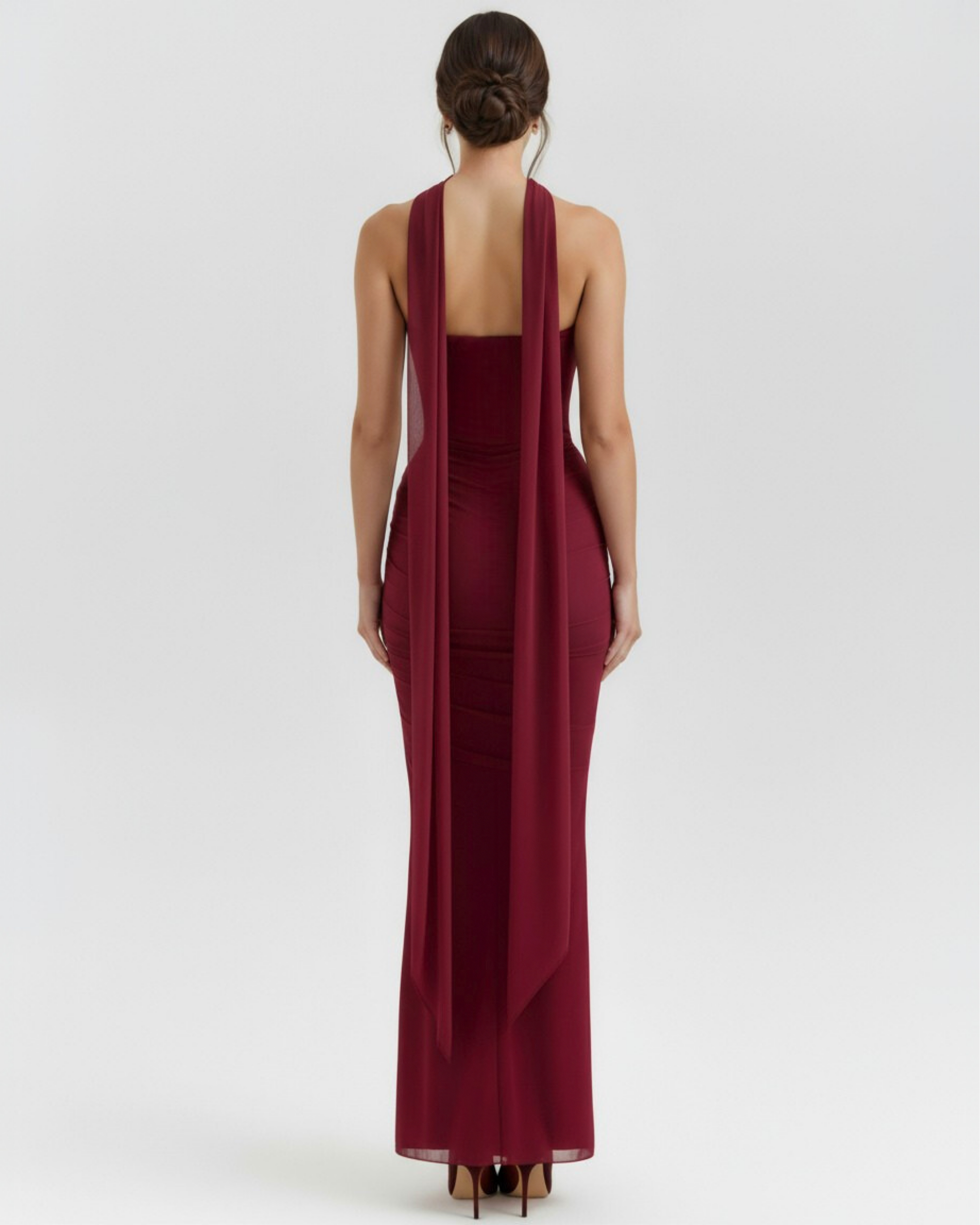 Malu Mesh Fitted Maxi Evening Dress - Black