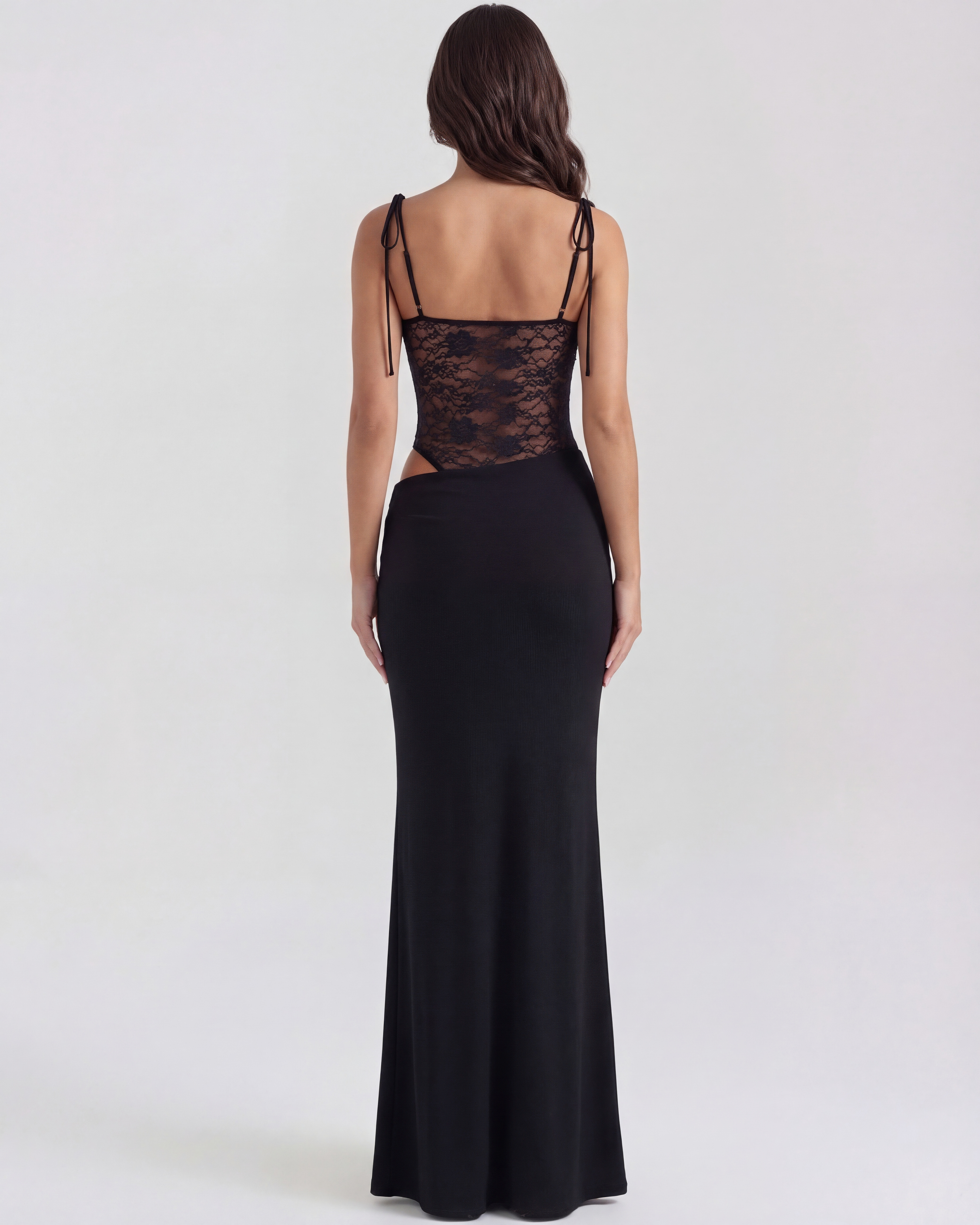 Valeria Lace Fitted Maxi Evening Dress - Black