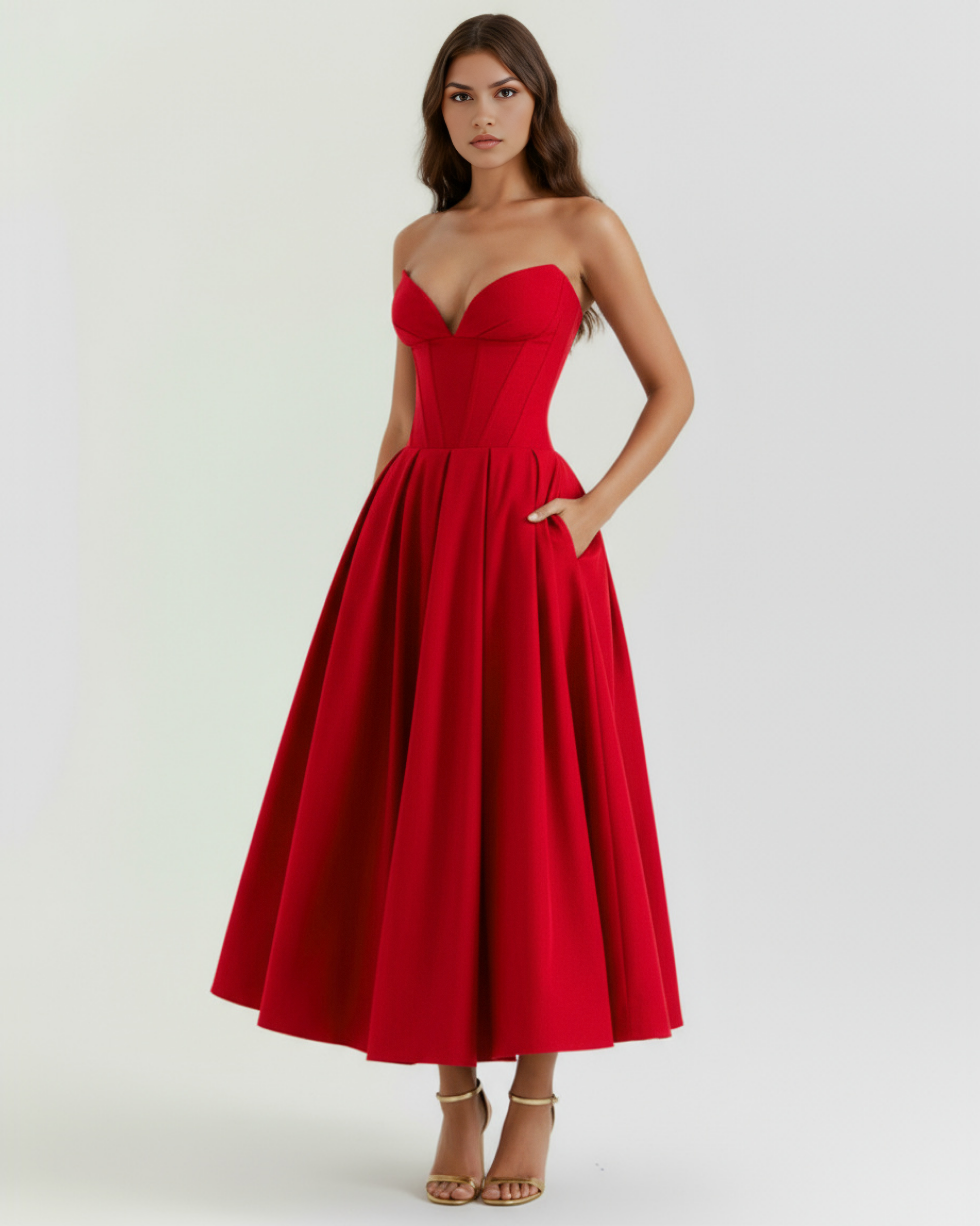 Amalfi Strapless Voluminous Maxi Wedding Guest Dress - Champagne