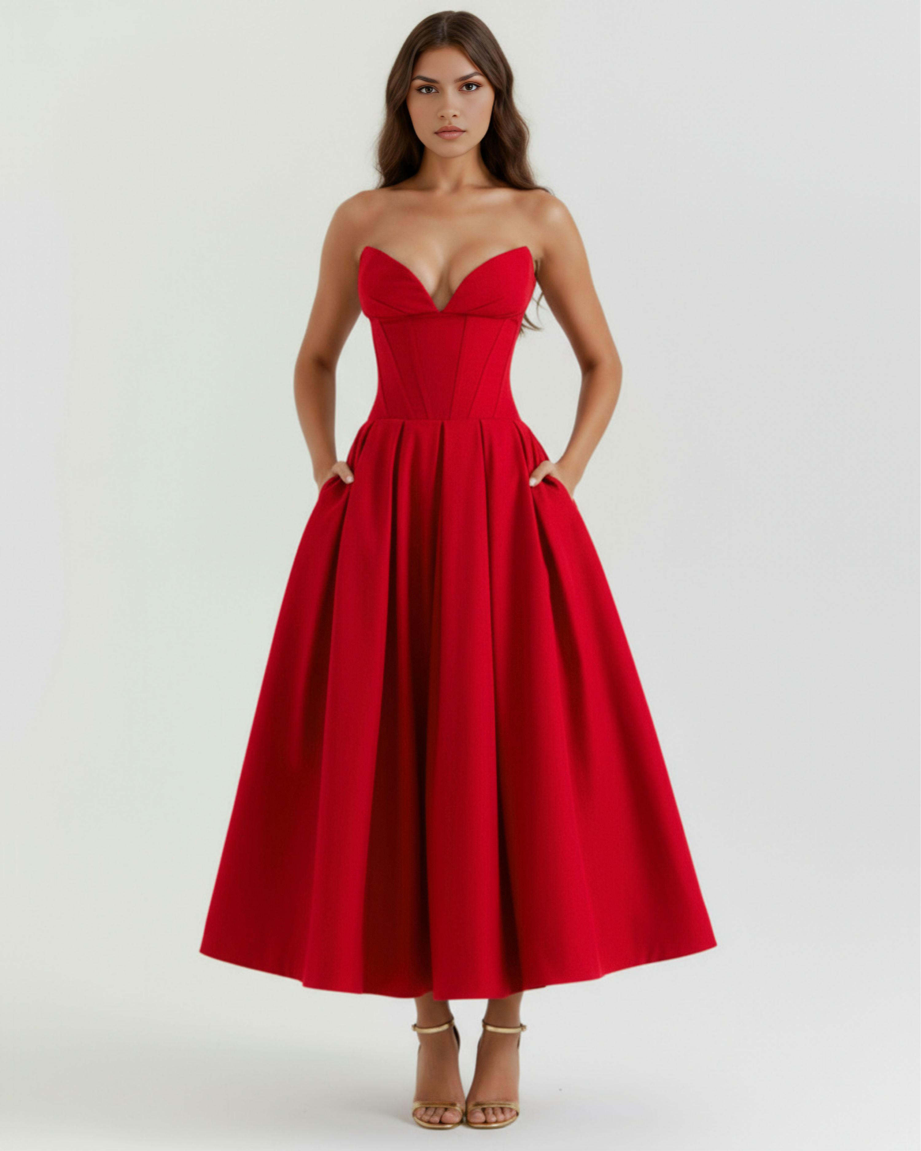 Amalfi Strapless Voluminous Maxi Wedding Guest Dress - Champagne