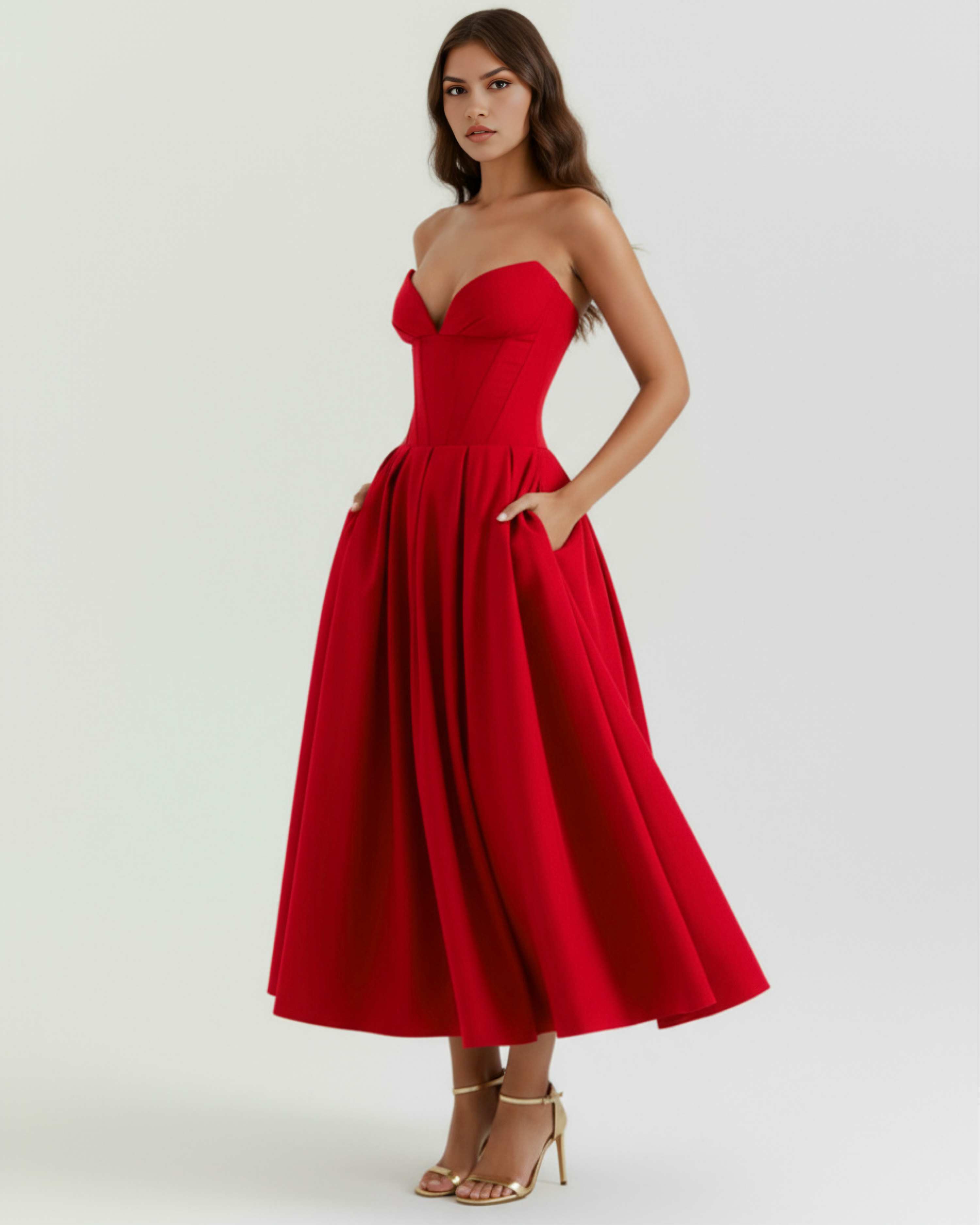 Amalfi Strapless Voluminous Maxi Wedding Guest Dress - Champagne