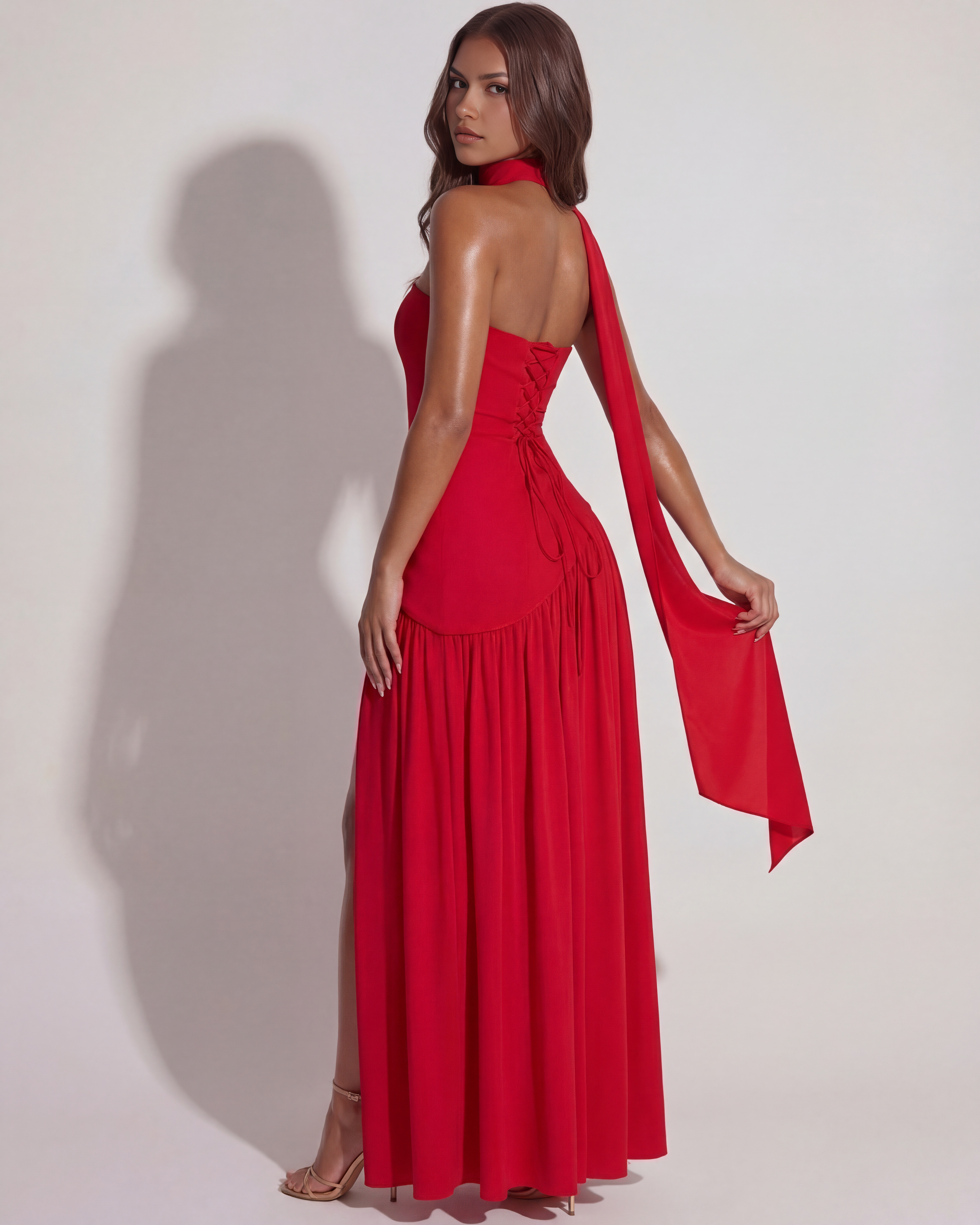 Serena Strapless Asymmetrical Maxi Formal Dress - Red