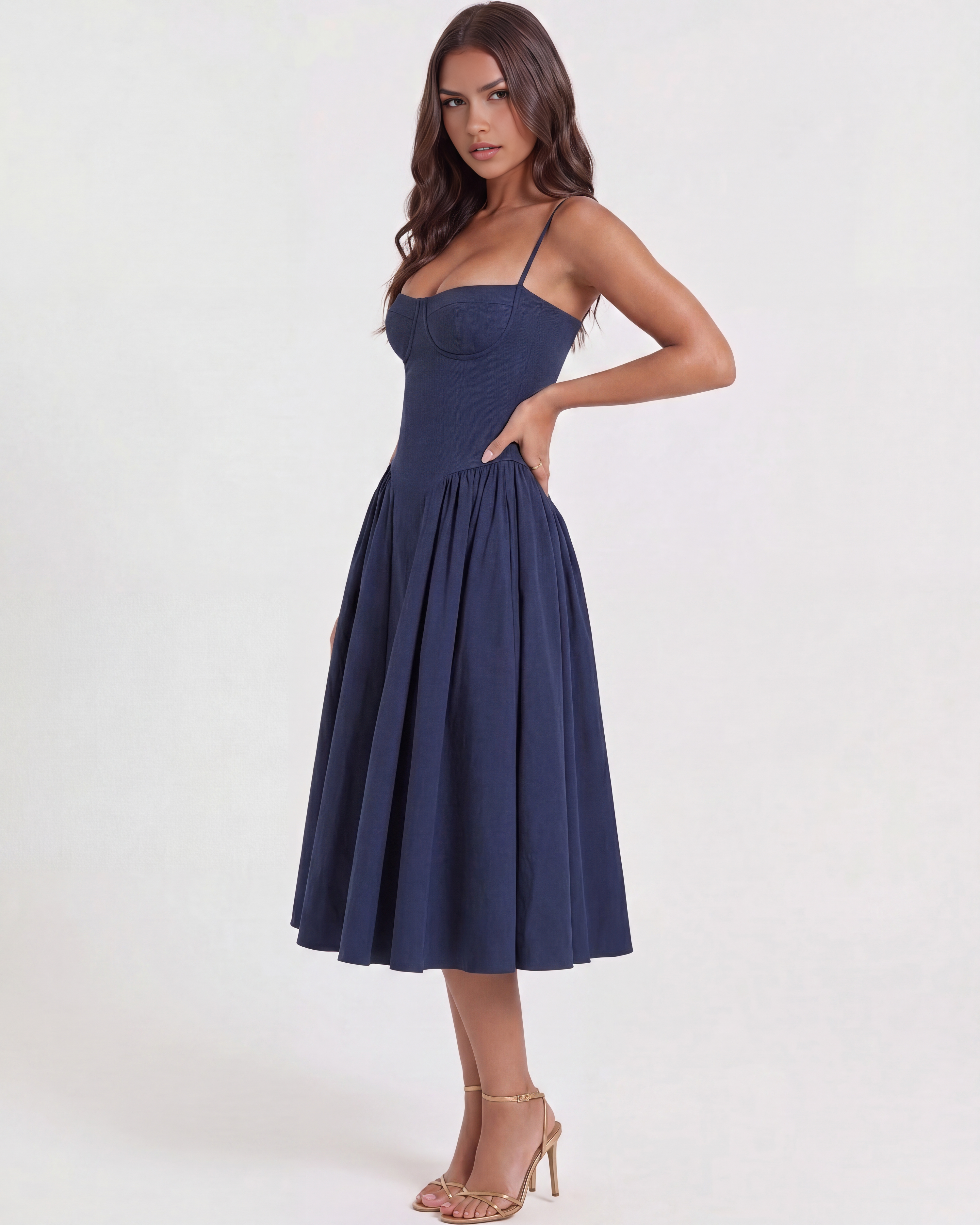 Francesca Fitted Sweetheart Maxi Summer Dress - Navy Blue