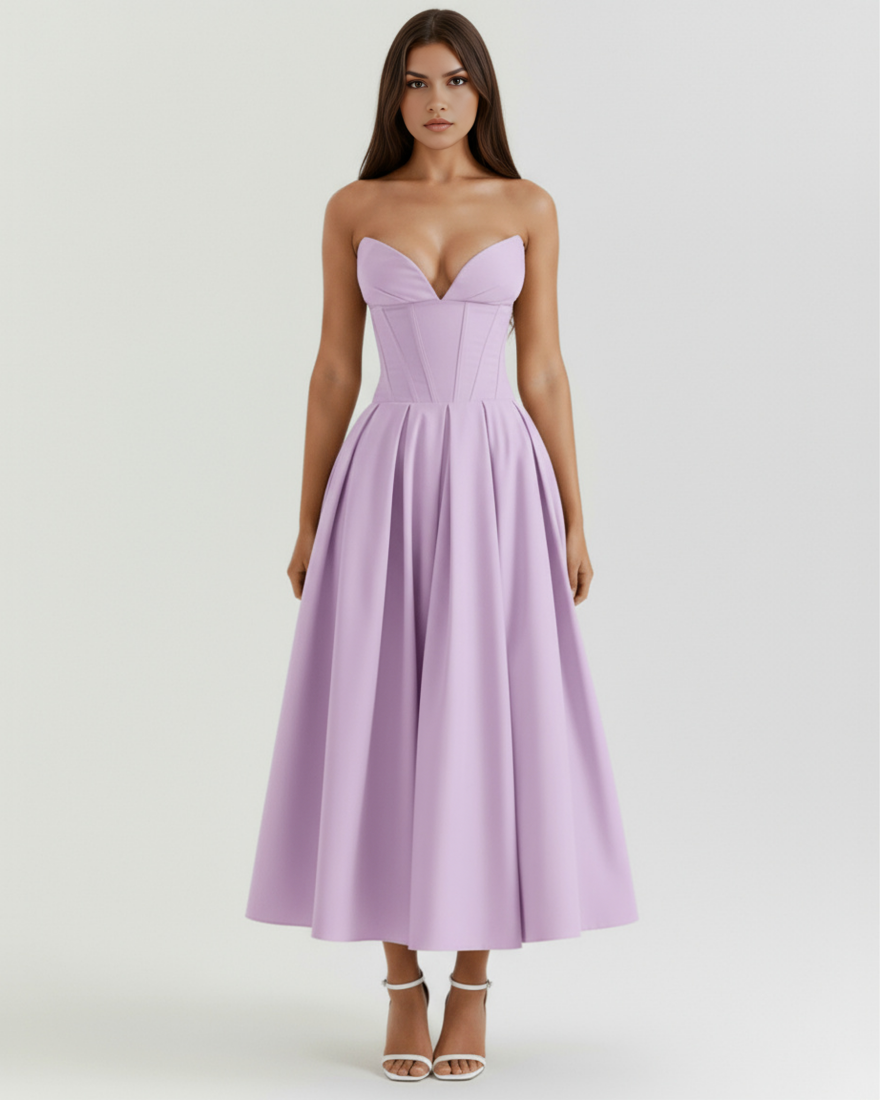 Amalfi Strapless Pleated Midi Wedding Guest Dress - Ivory