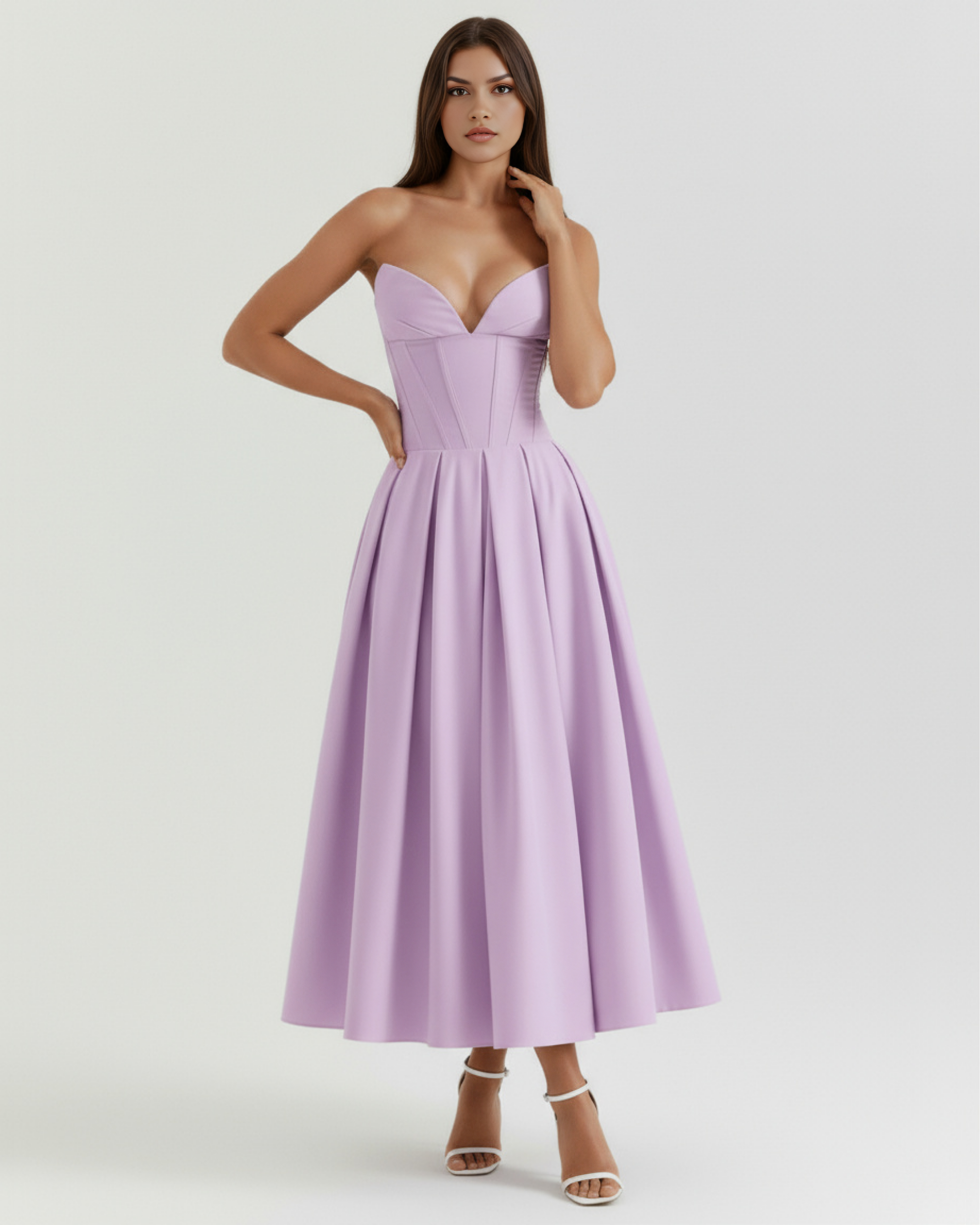 Amalfi Strapless Pleated Midi Wedding Guest Dress - Ivory