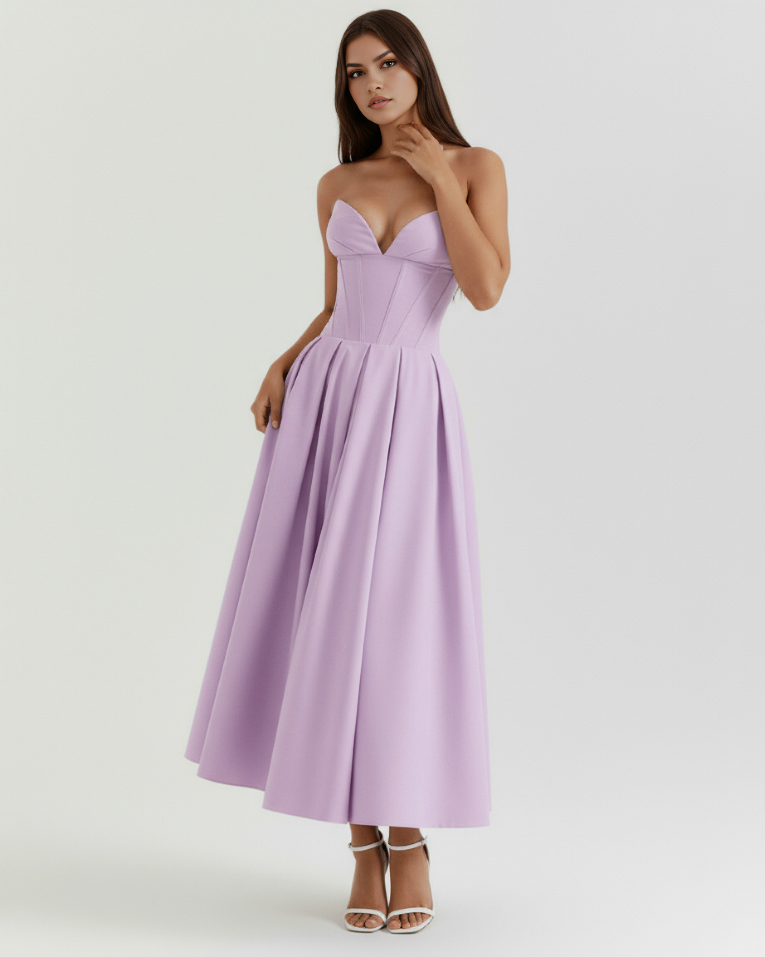 Amalfi Strapless Pleated Midi Wedding Guest Dress - Ivory