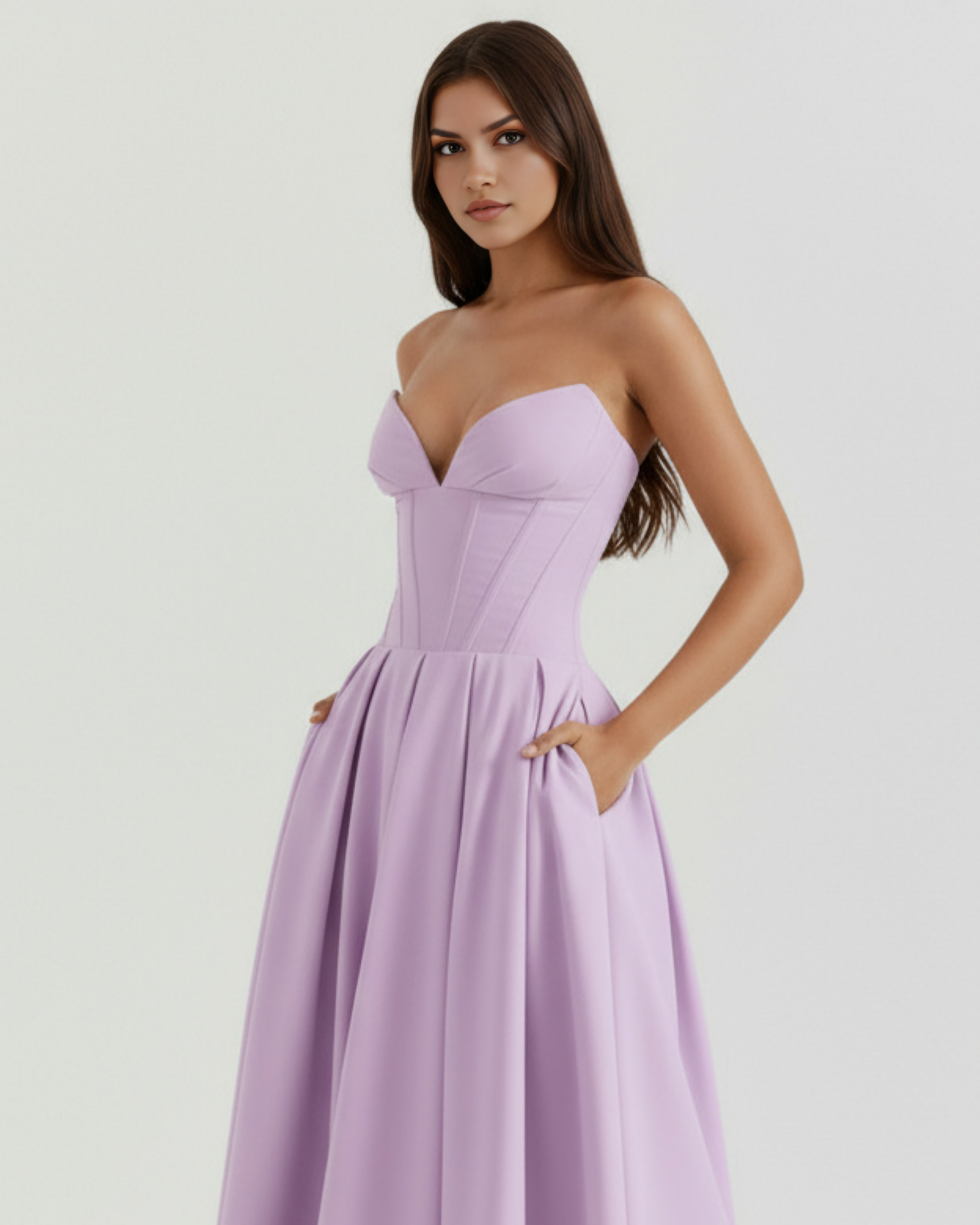 Amalfi Strapless Pleated Midi Wedding Guest Dress - Ivory