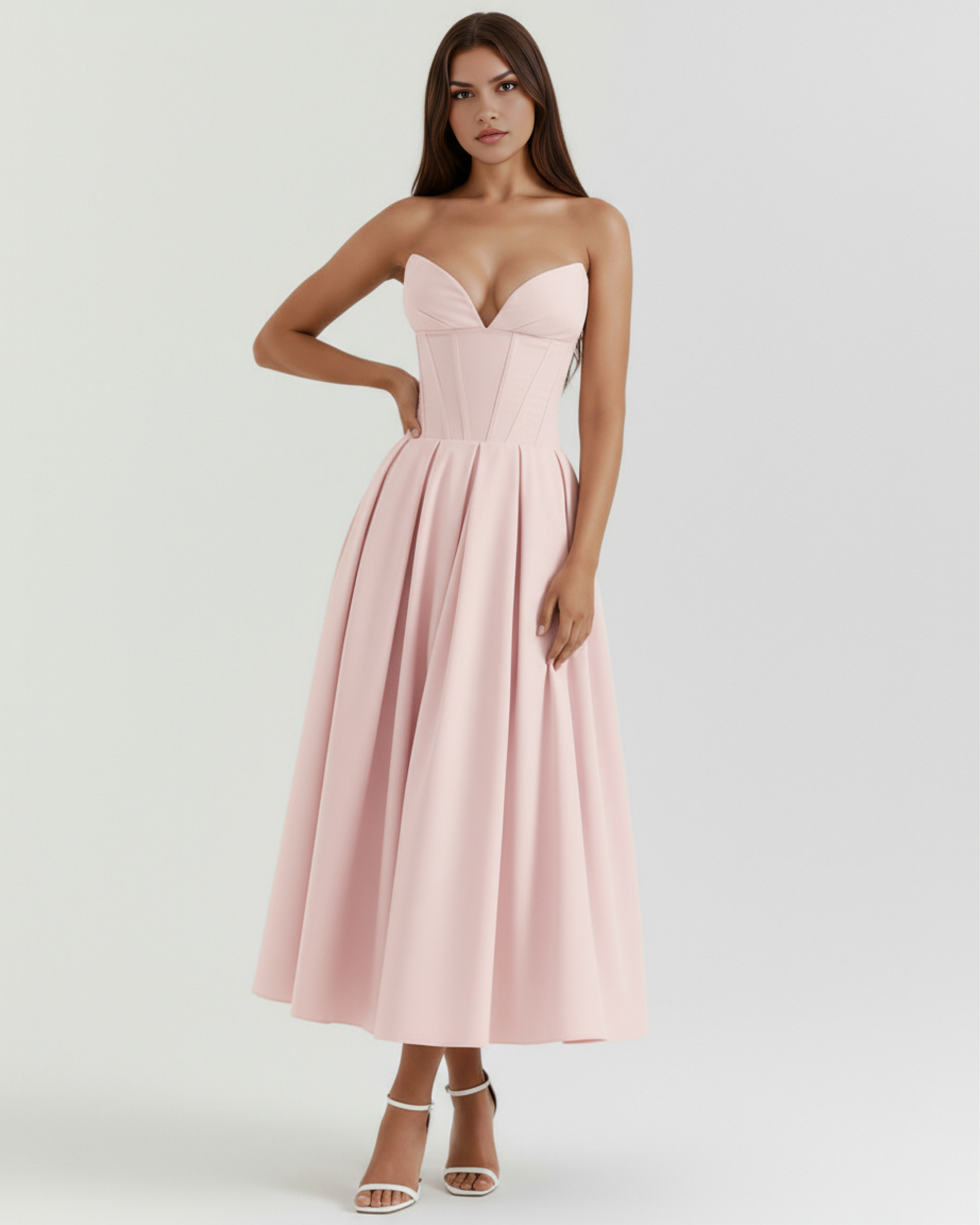 Amalfi Strapless Voluminous Midi Wedding Guest Dress - Ivory