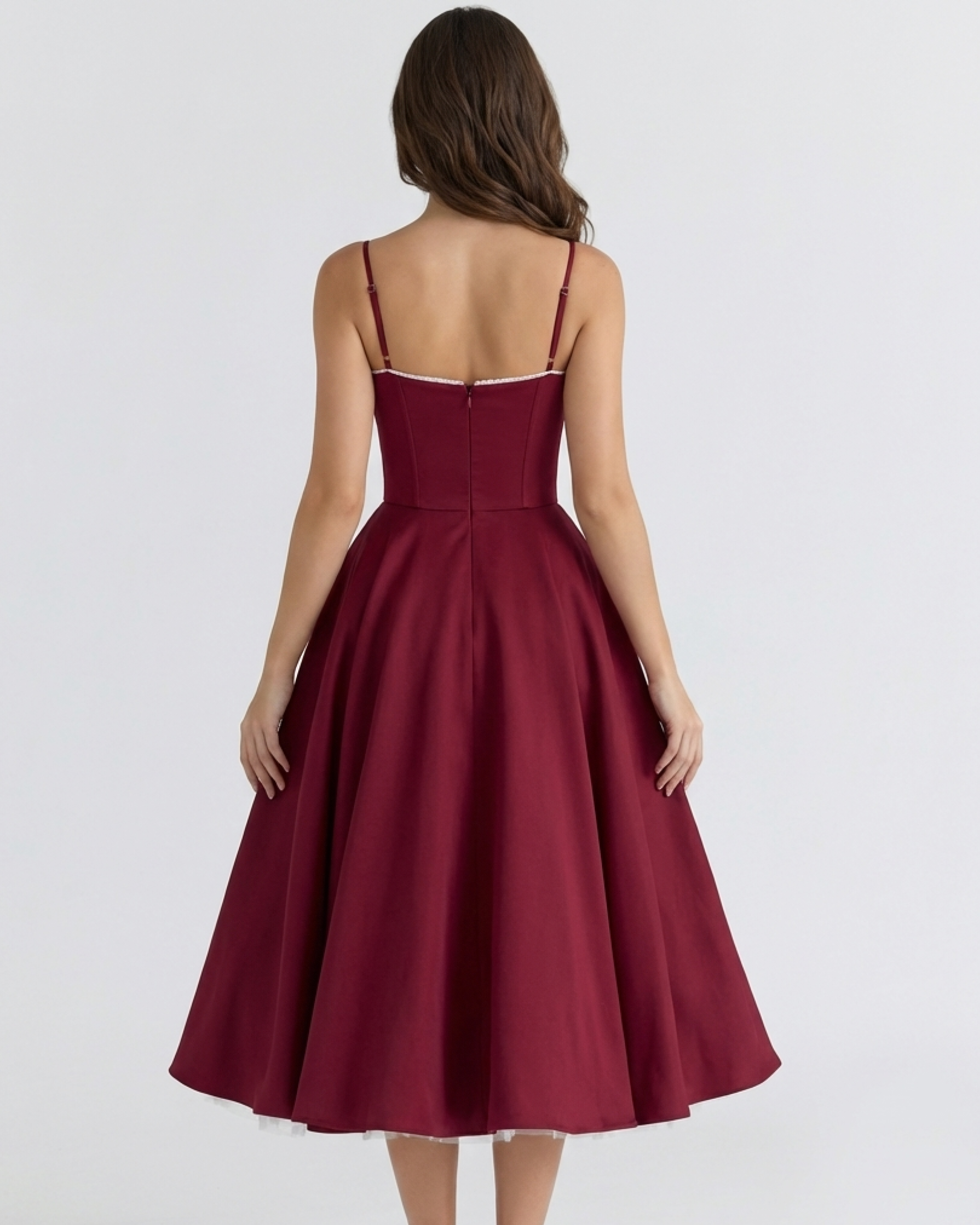 Selene Satin Mesh Midi Wedding Guest Dress - Pink