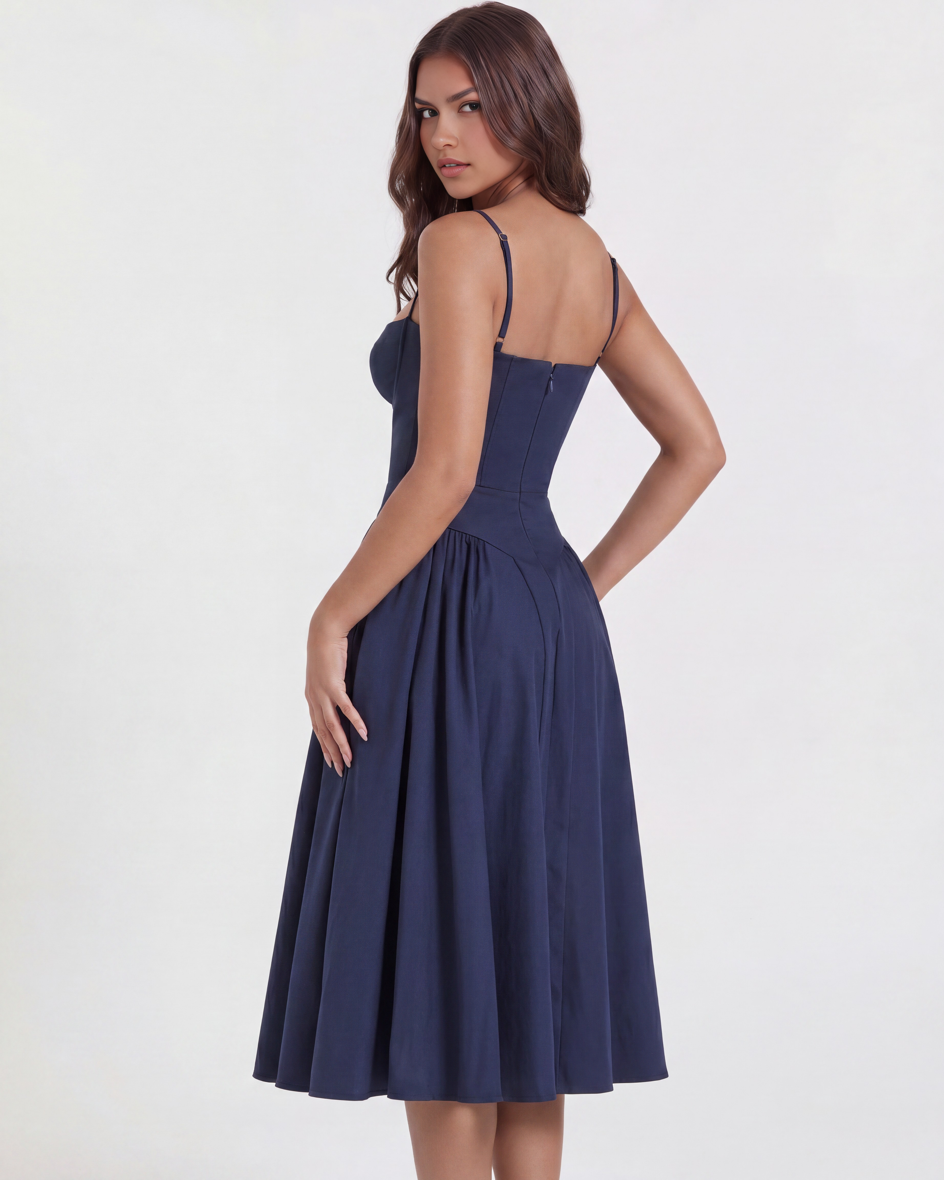Francesca Fitted Sweetheart Maxi Summer Dress - Navy Blue