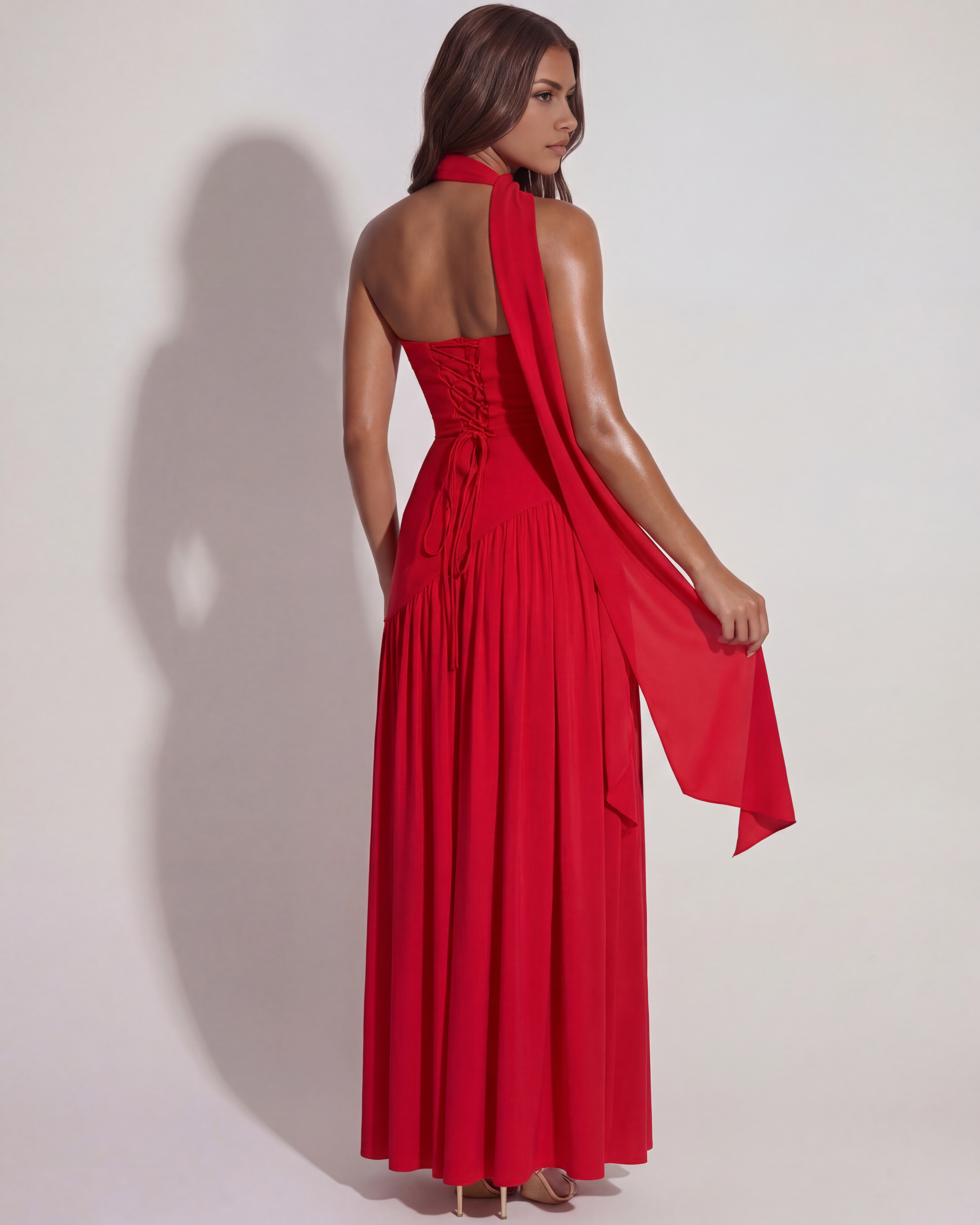 Serena Strapless Asymmetrical Maxi Formal Dress - Red