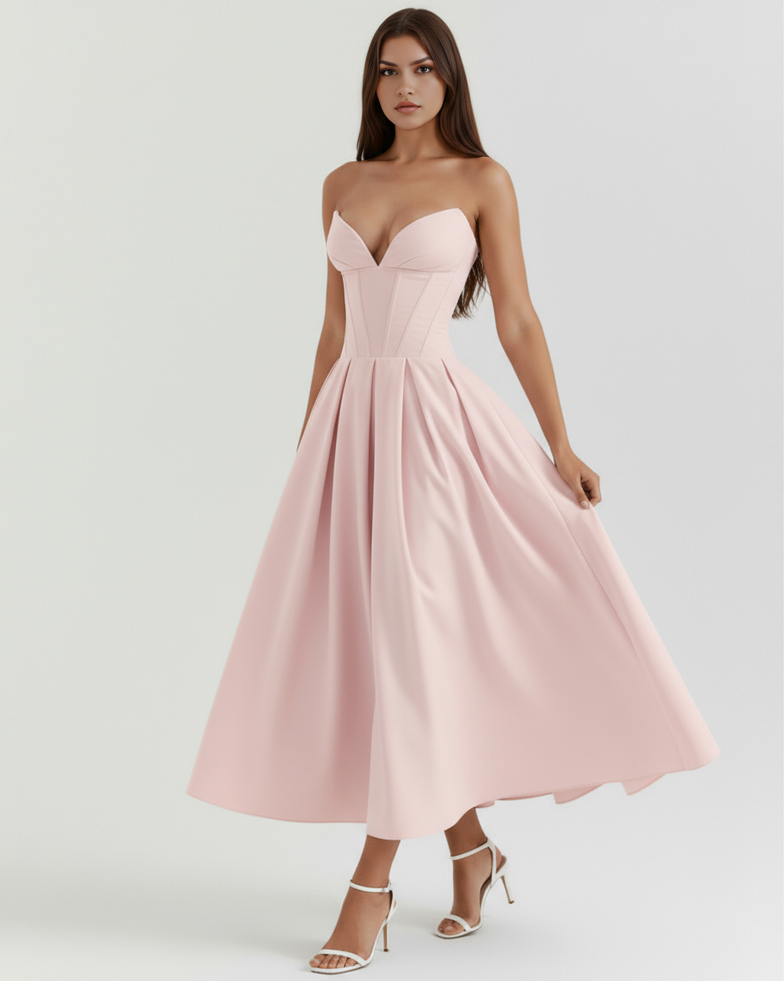 Amalfi Strapless Voluminous Midi Wedding Guest Dress - Ivory