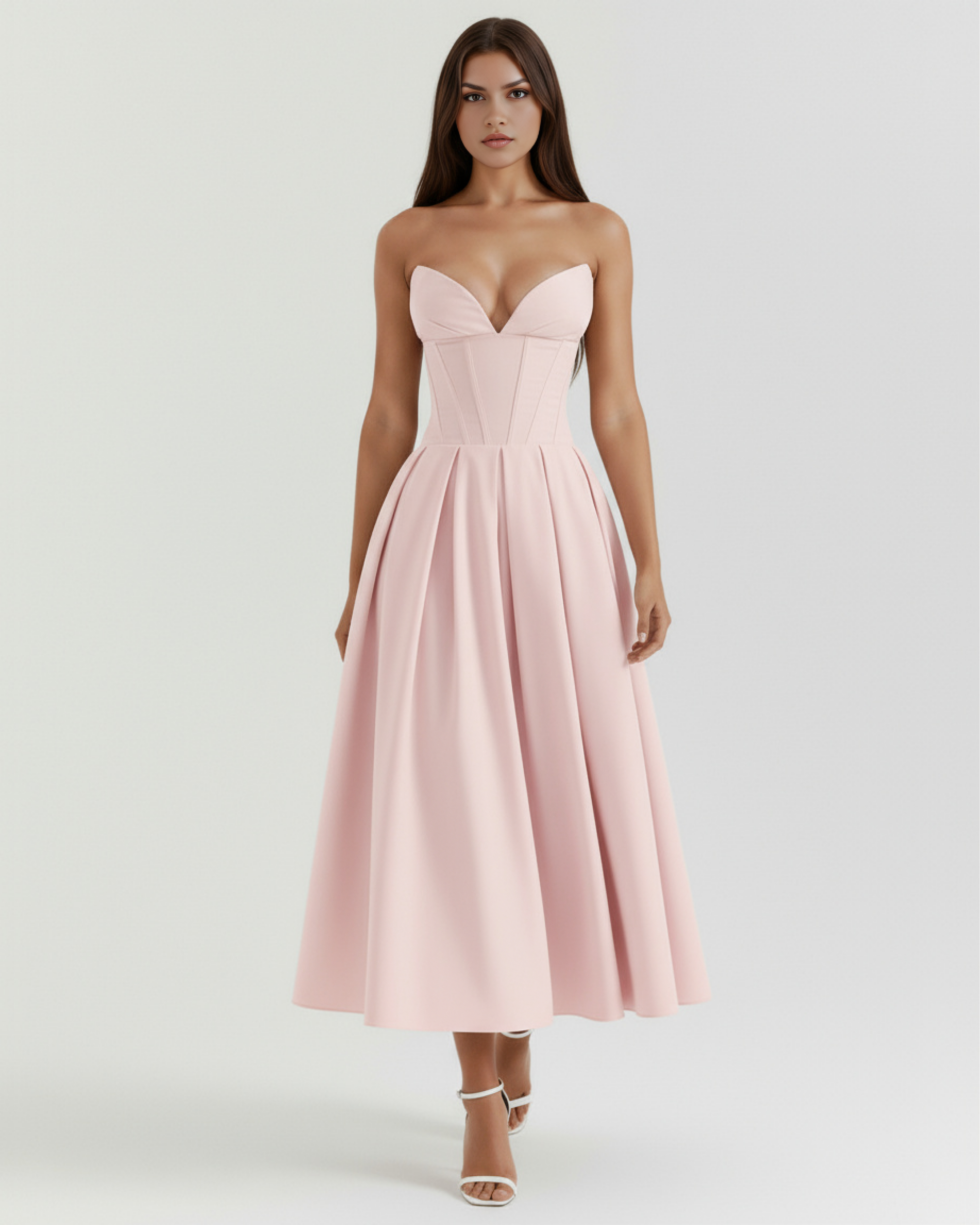 Amalfi Strapless Voluminous Midi Wedding Guest Dress - Ivory