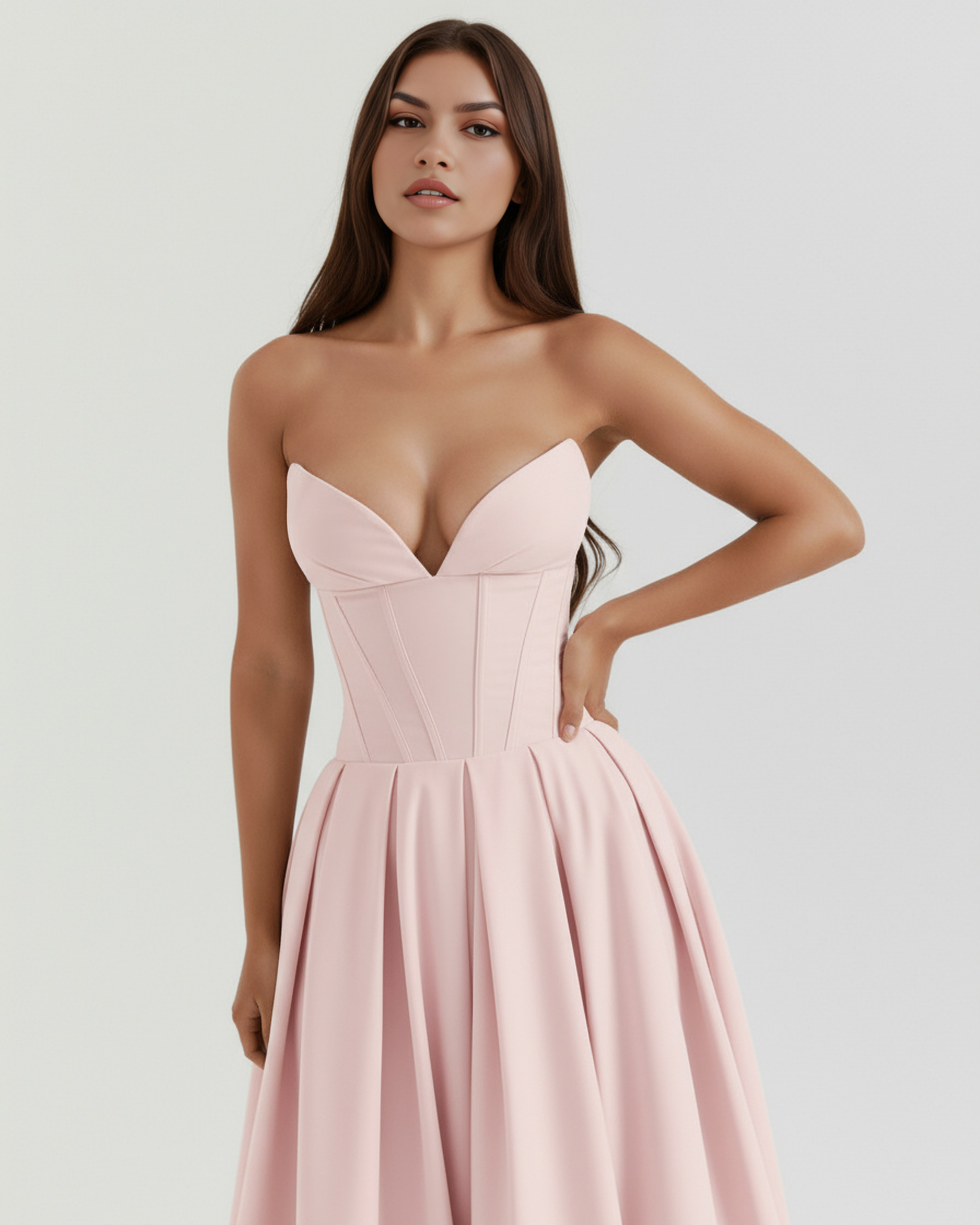 Amalfi Strapless Voluminous Midi Wedding Guest Dress - Ivory