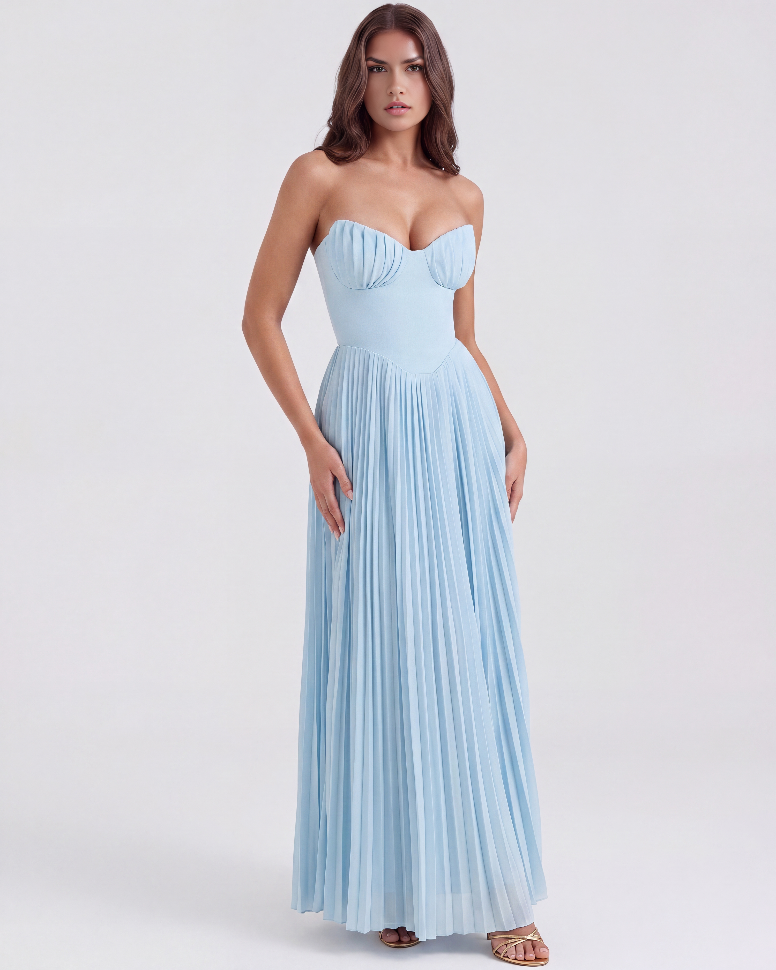 Siena Pleated Strapless Maxi Wedding Guest Dress - Ocean Blue