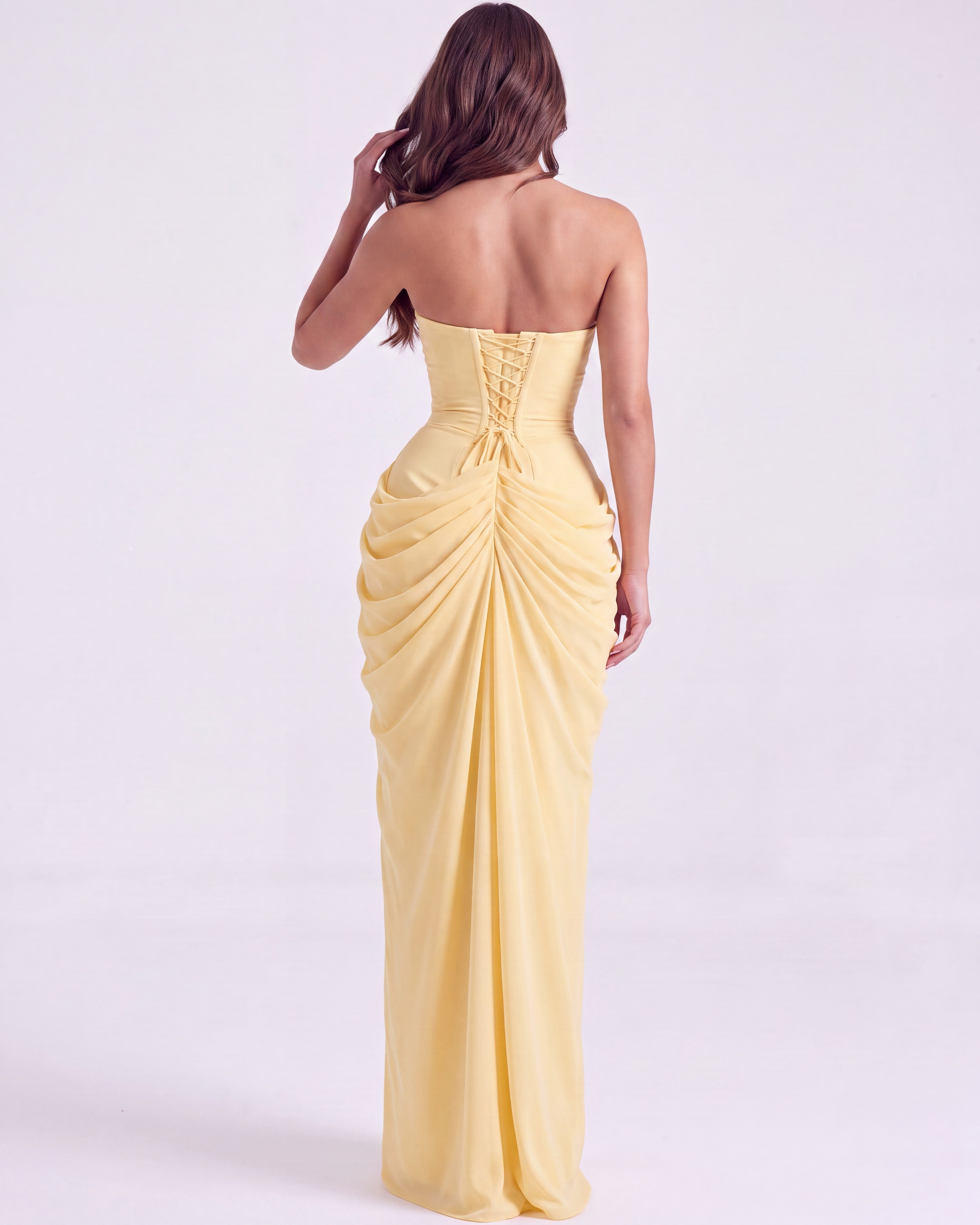 Charlotte Strapless Pleated Maxi Wedding Guest Dress - Lemon Yellow