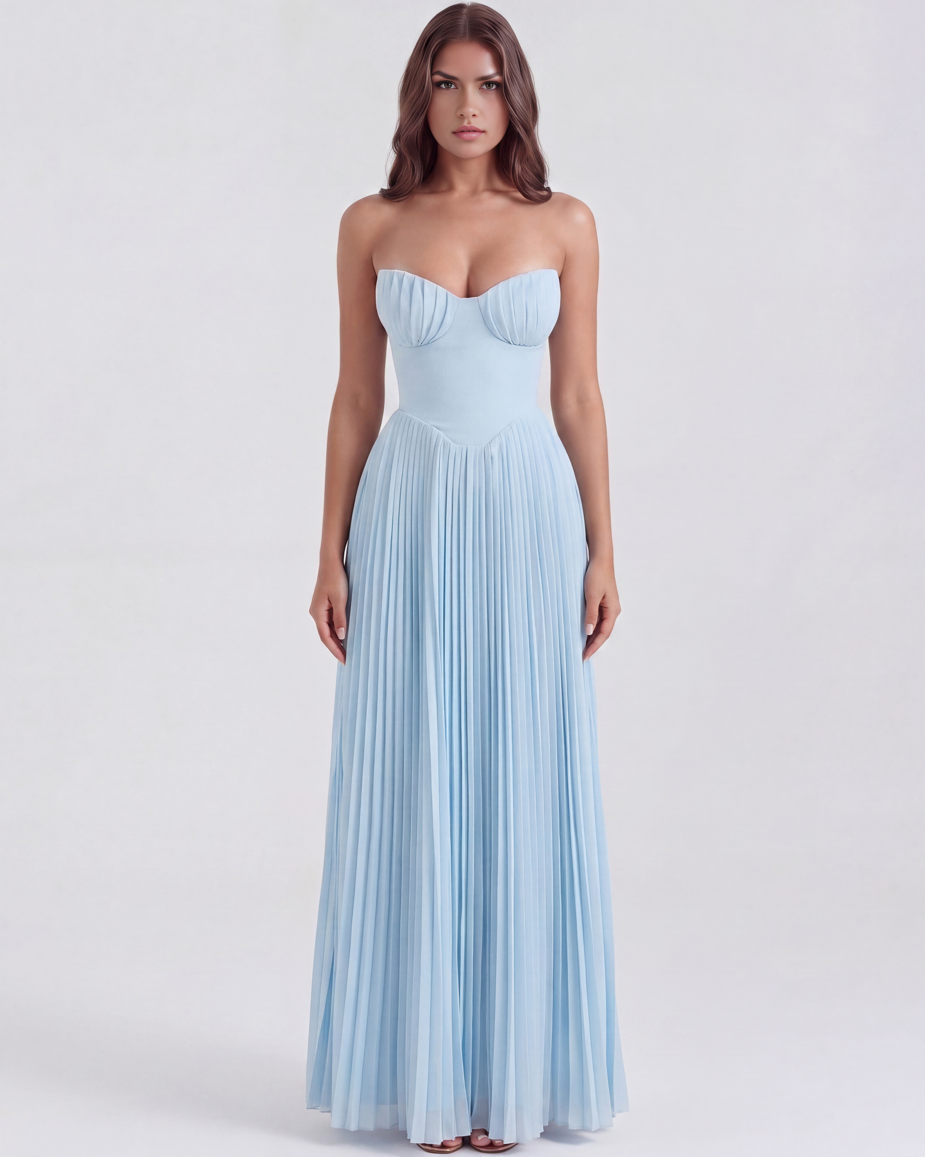 Siena Pleated Strapless Maxi Wedding Guest Dress - Ocean Blue