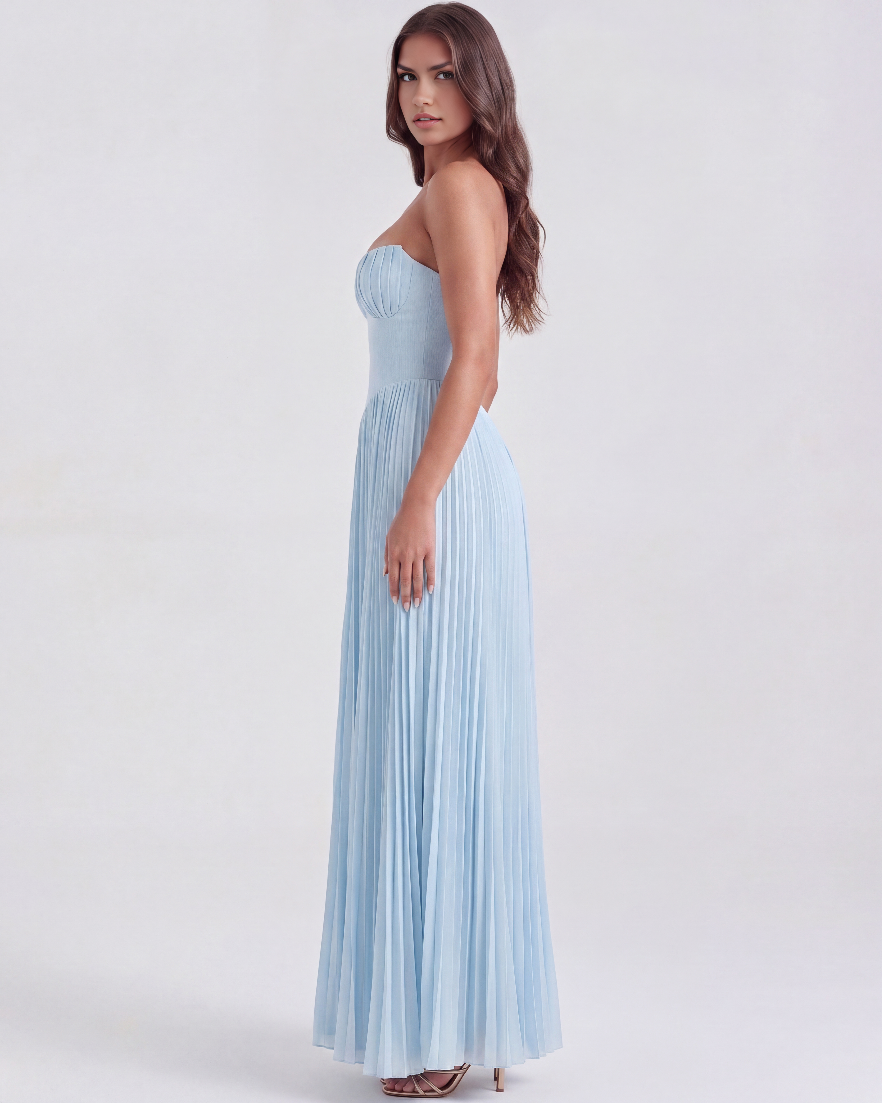 Siena Pleated Strapless Maxi Wedding Guest Dress - Ocean Blue