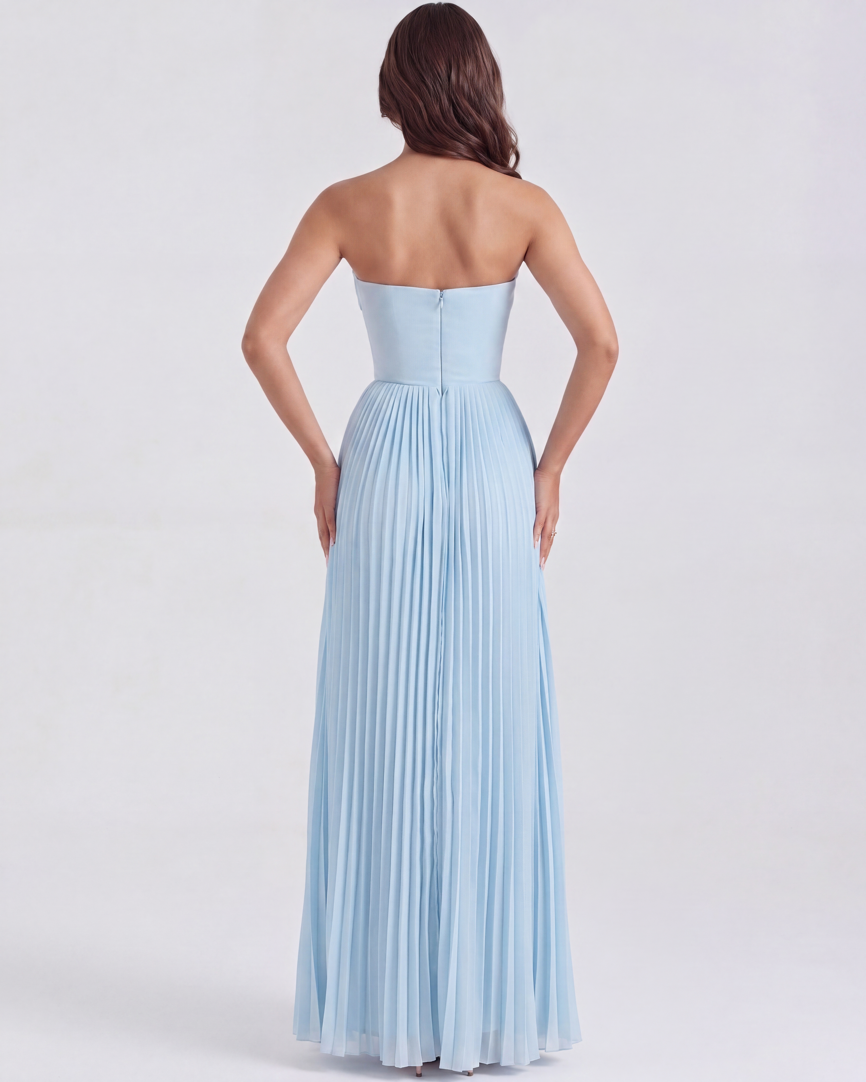 Siena Pleated Strapless Maxi Wedding Guest Dress - Ocean Blue
