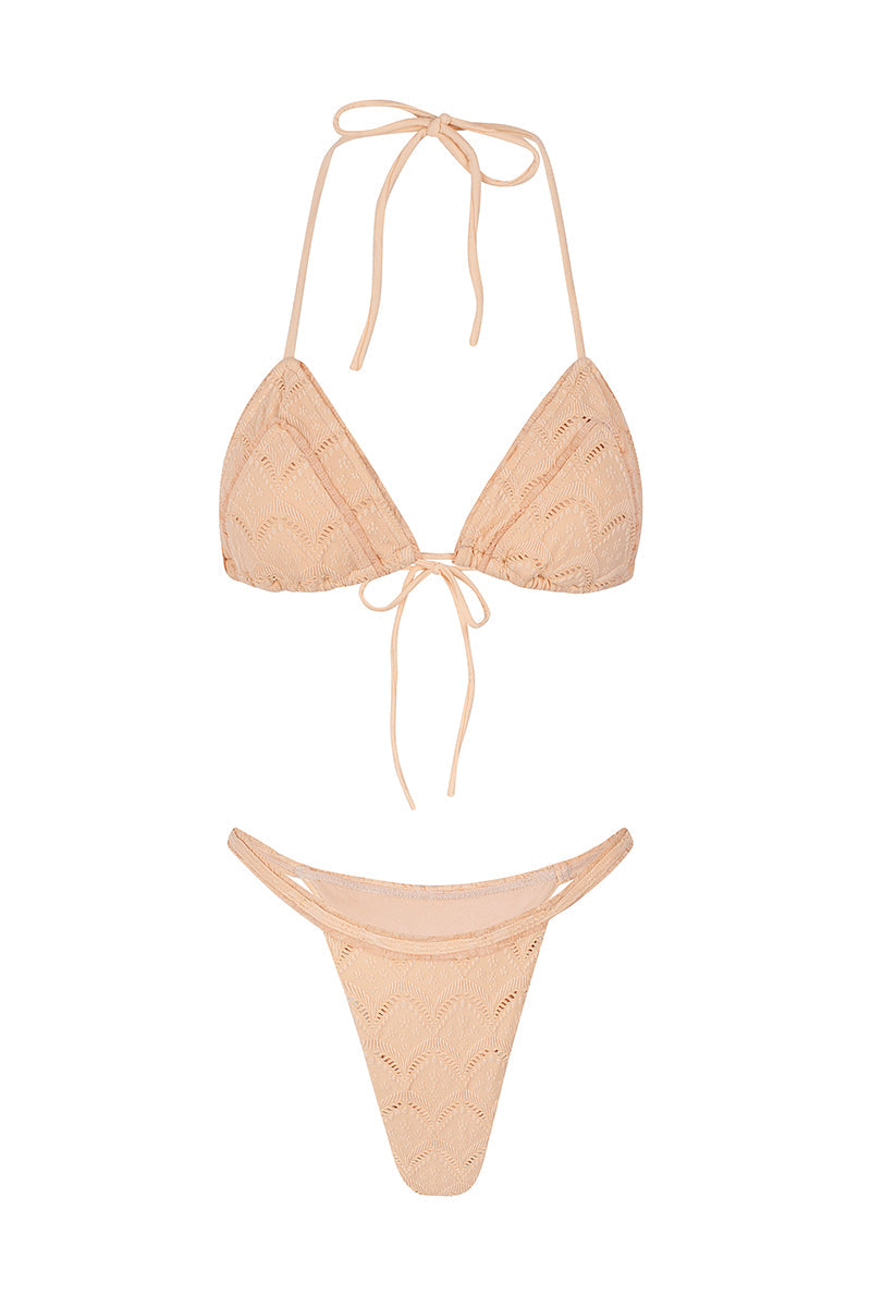 Sand Dune Embroidered Ruffled Mini Summer Bikini - Light Salmon - Celeste Ricci