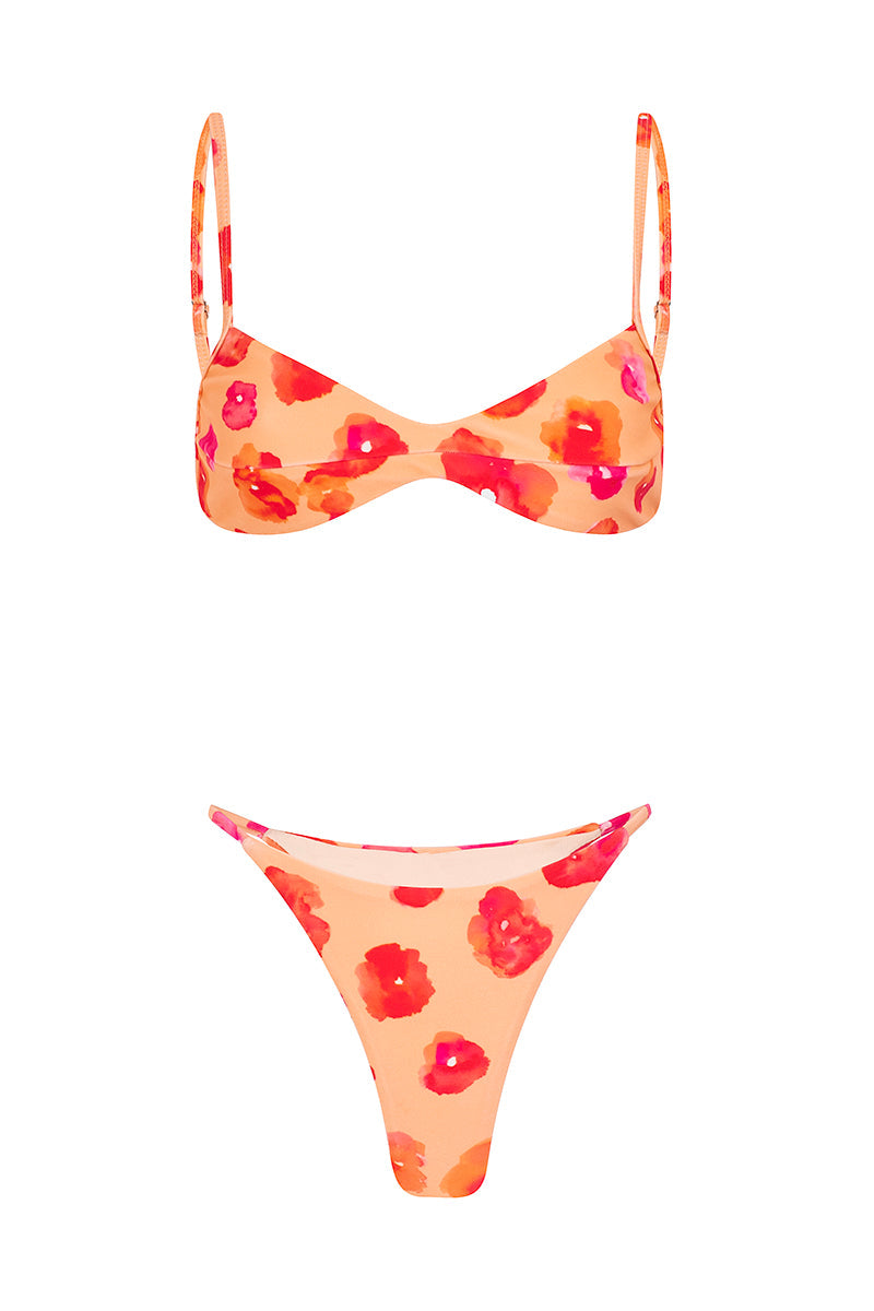 Sunset Floral Strapless Mini Summer Bikini - Salmon - Celeste Ricci
