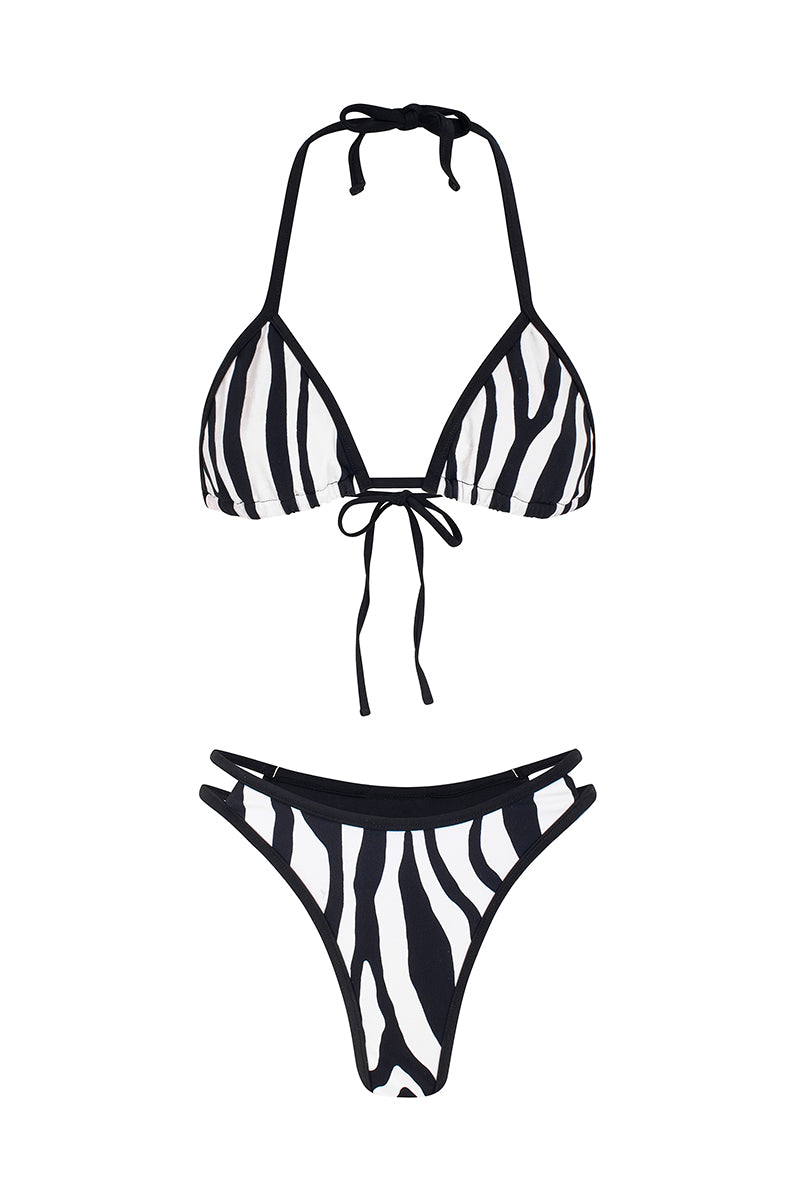 Savannah Zebra Print High-Cut Summer Bikini - Black - Celeste Ricci