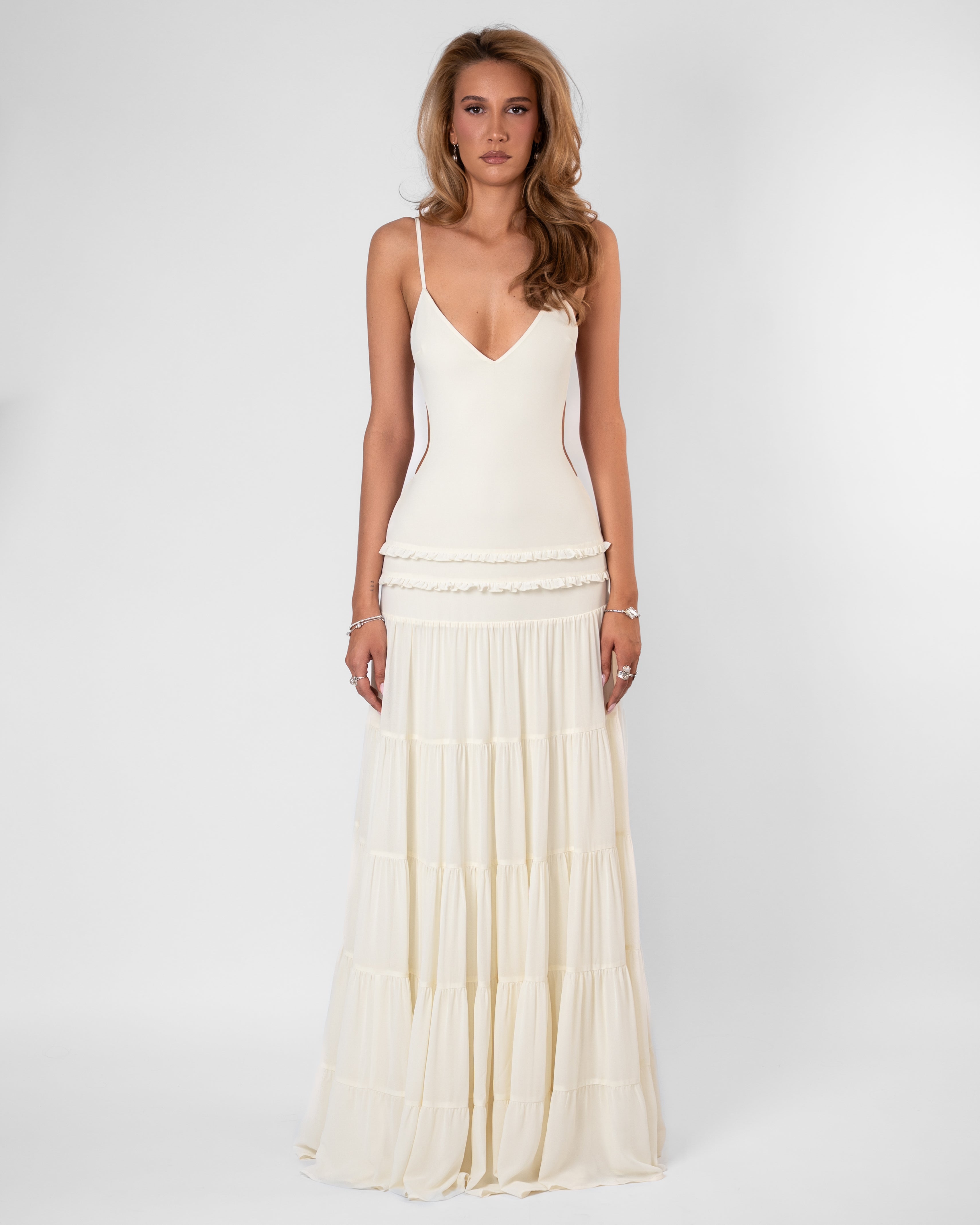 Grace Tiered Ruffle Midi Summer Dress - Light Blue
