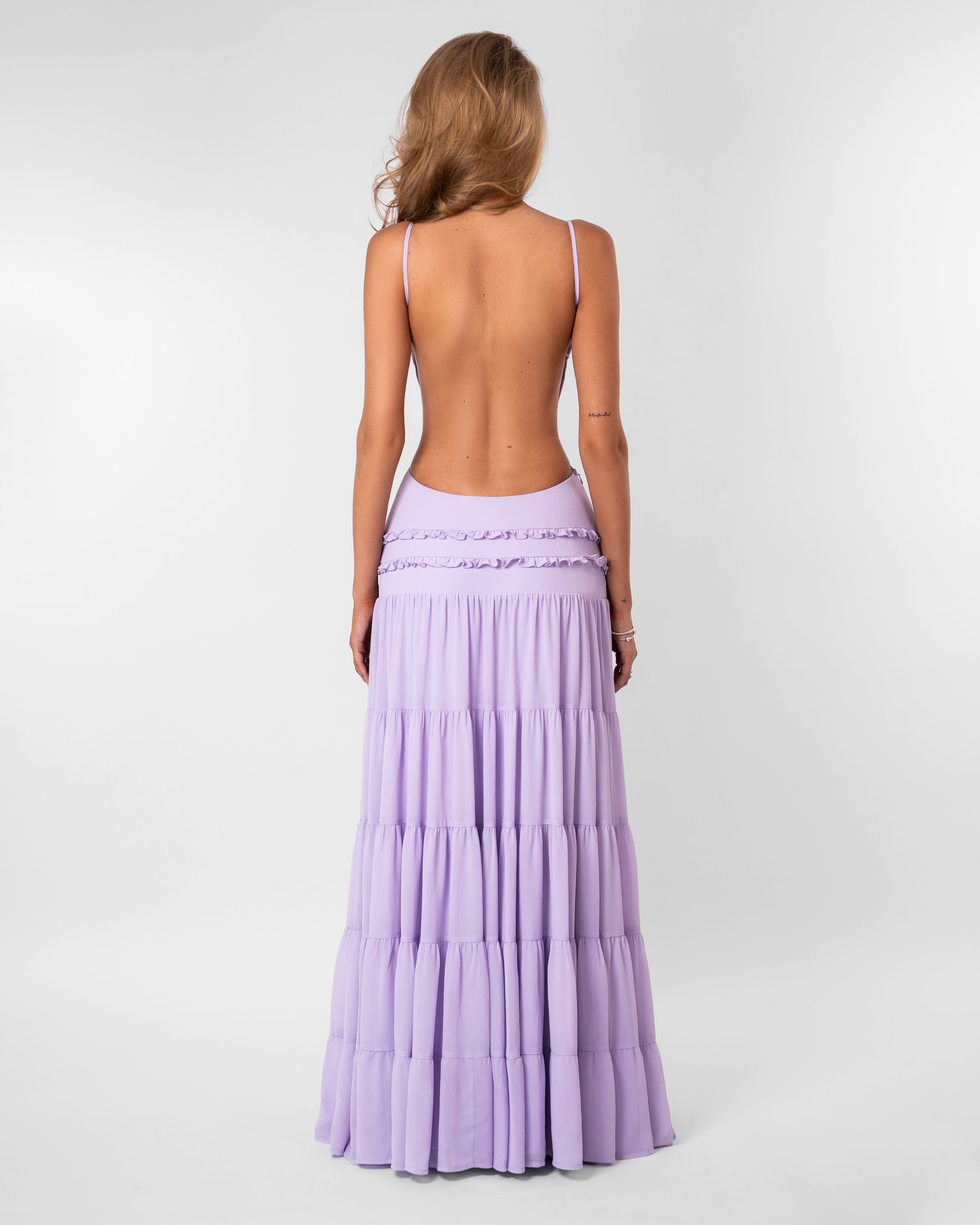 Lily Fitted Ruffle Tiered Midi Summer Dress - Lilac