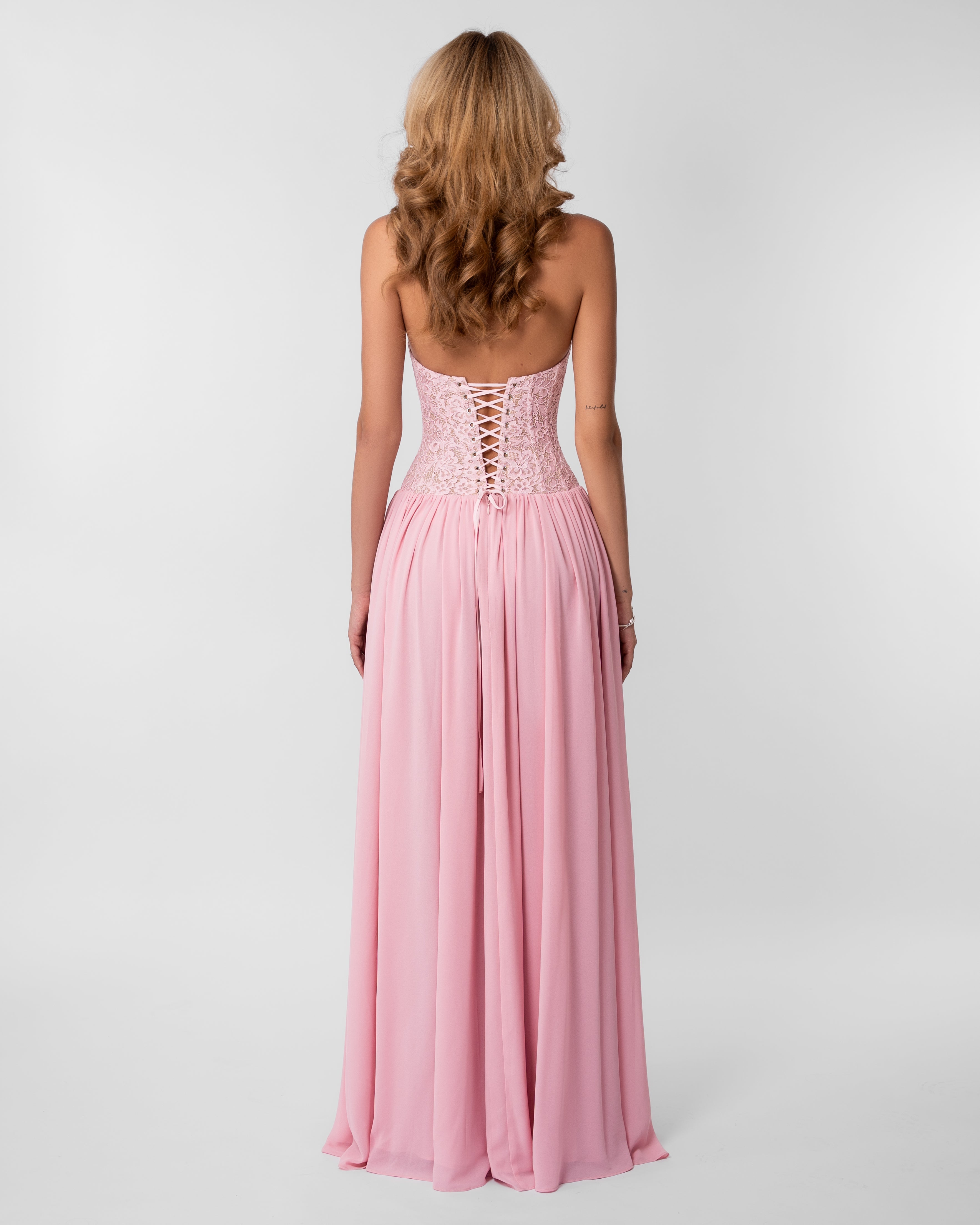 Faye Lace Corset Maxi Evening Dress - Pink