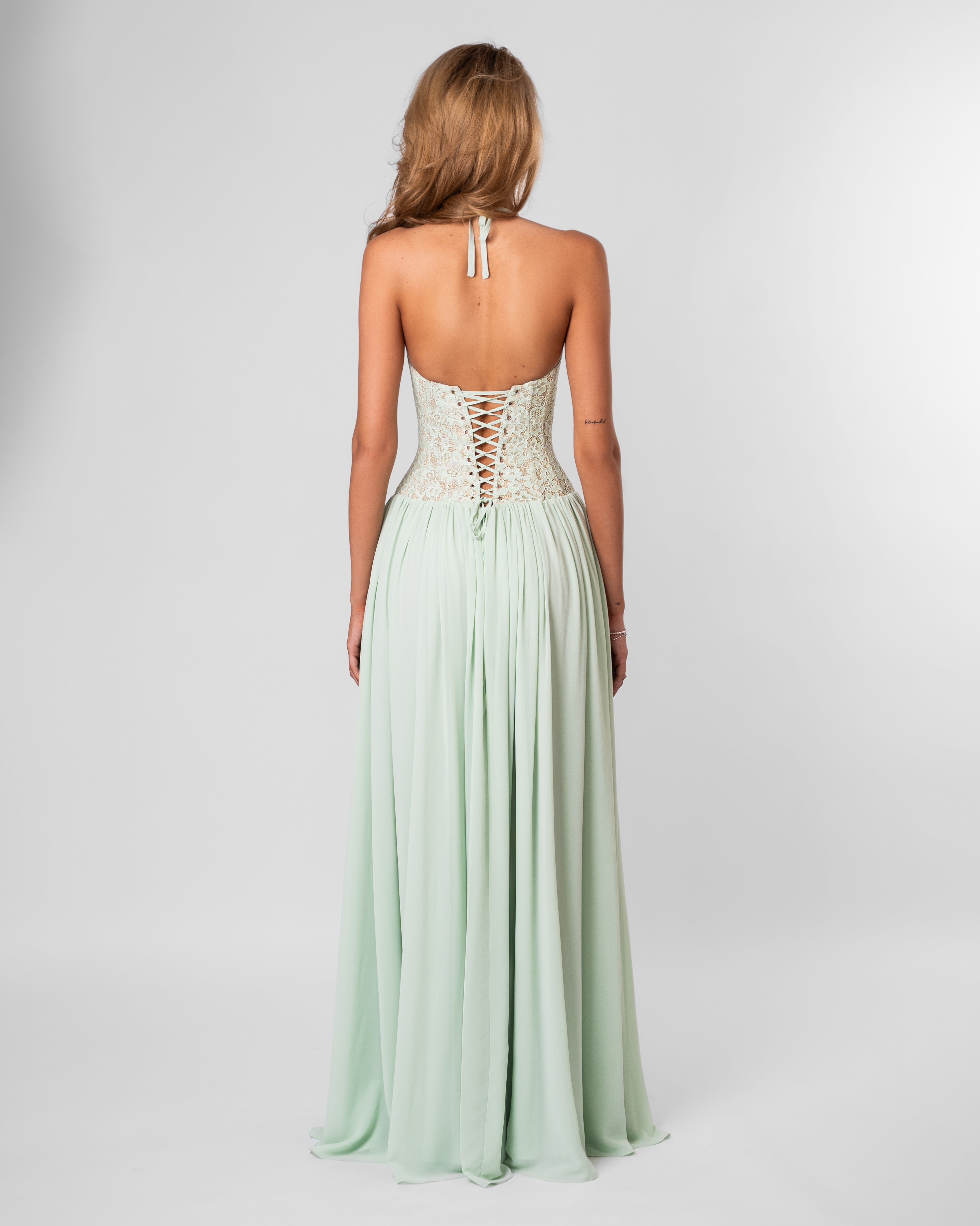 Faye Lace Corset Maxi Evening Dress - Mint