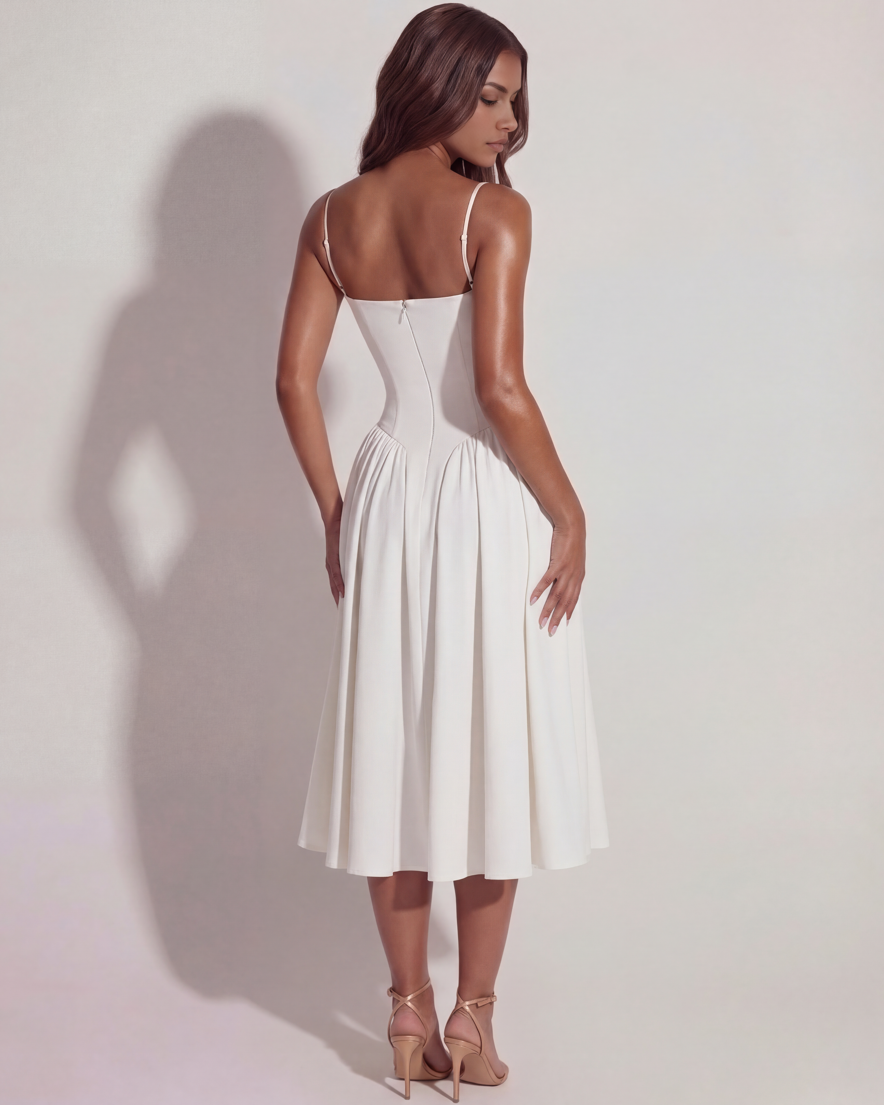 Francesca Fitted Sweetheart Midi Summer Dress - White