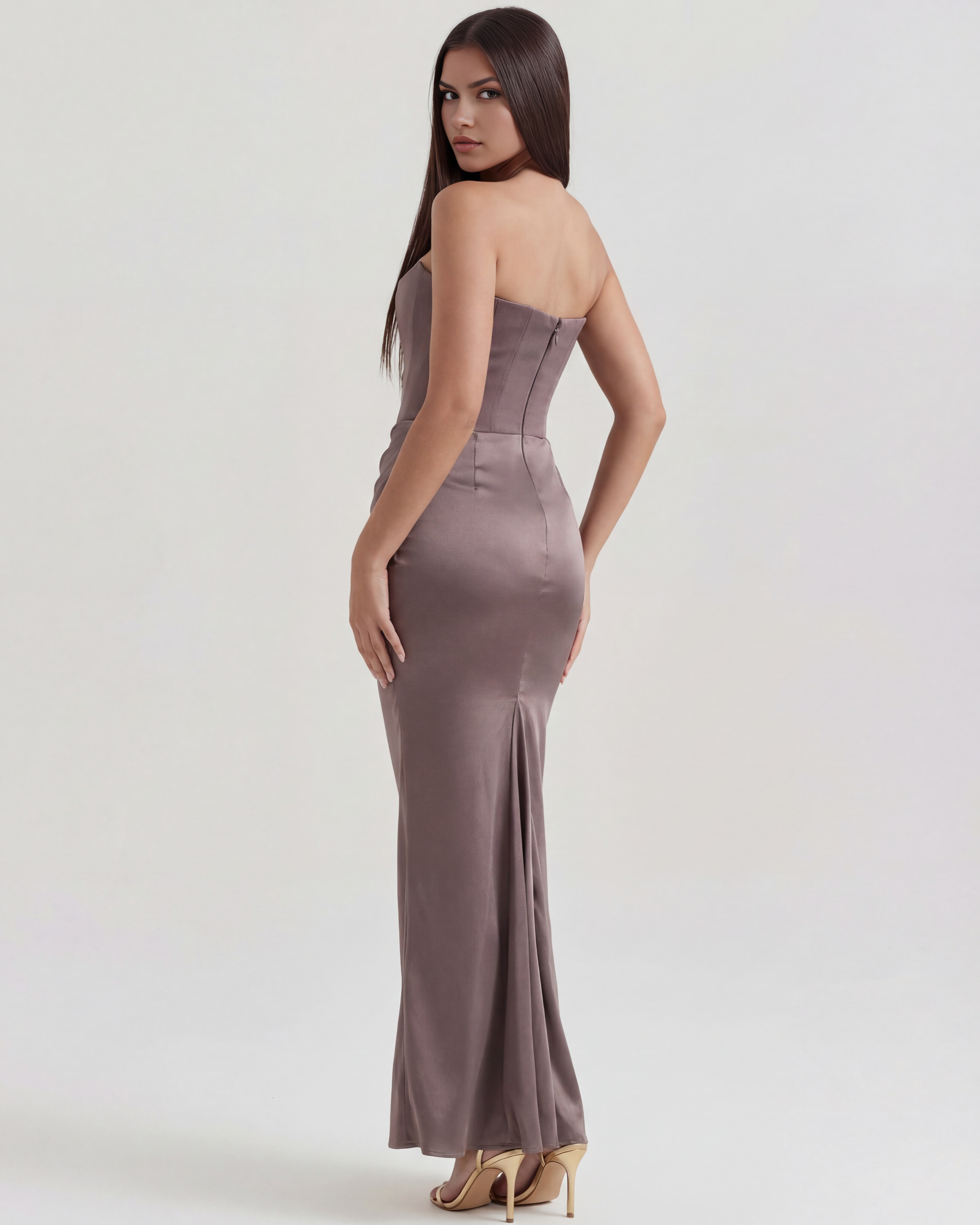 Rosalind Corset Fitted Maxi Evening Dress - Almond