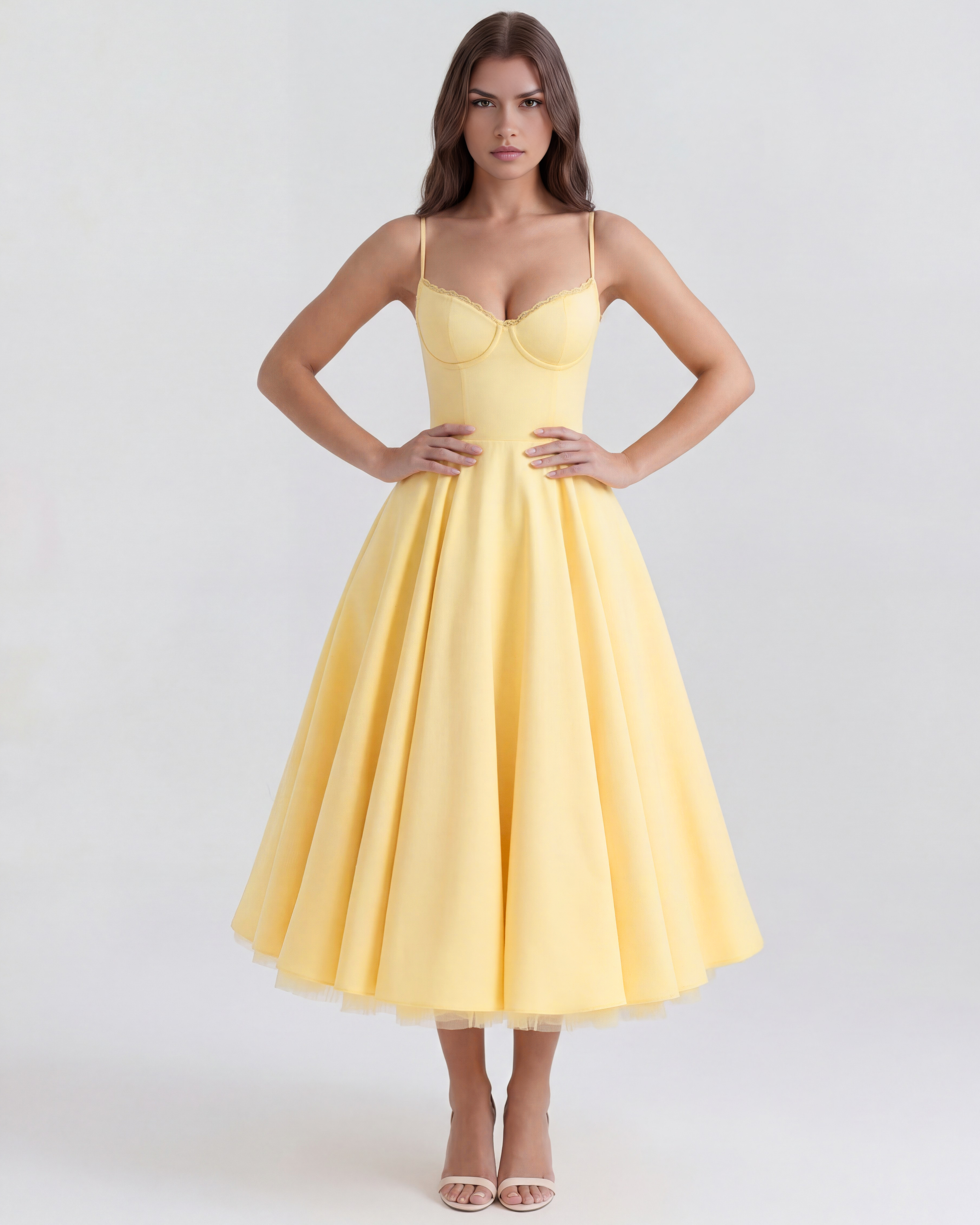 Selene Satin Mesh Midi Wedding Guest Dress - Blush