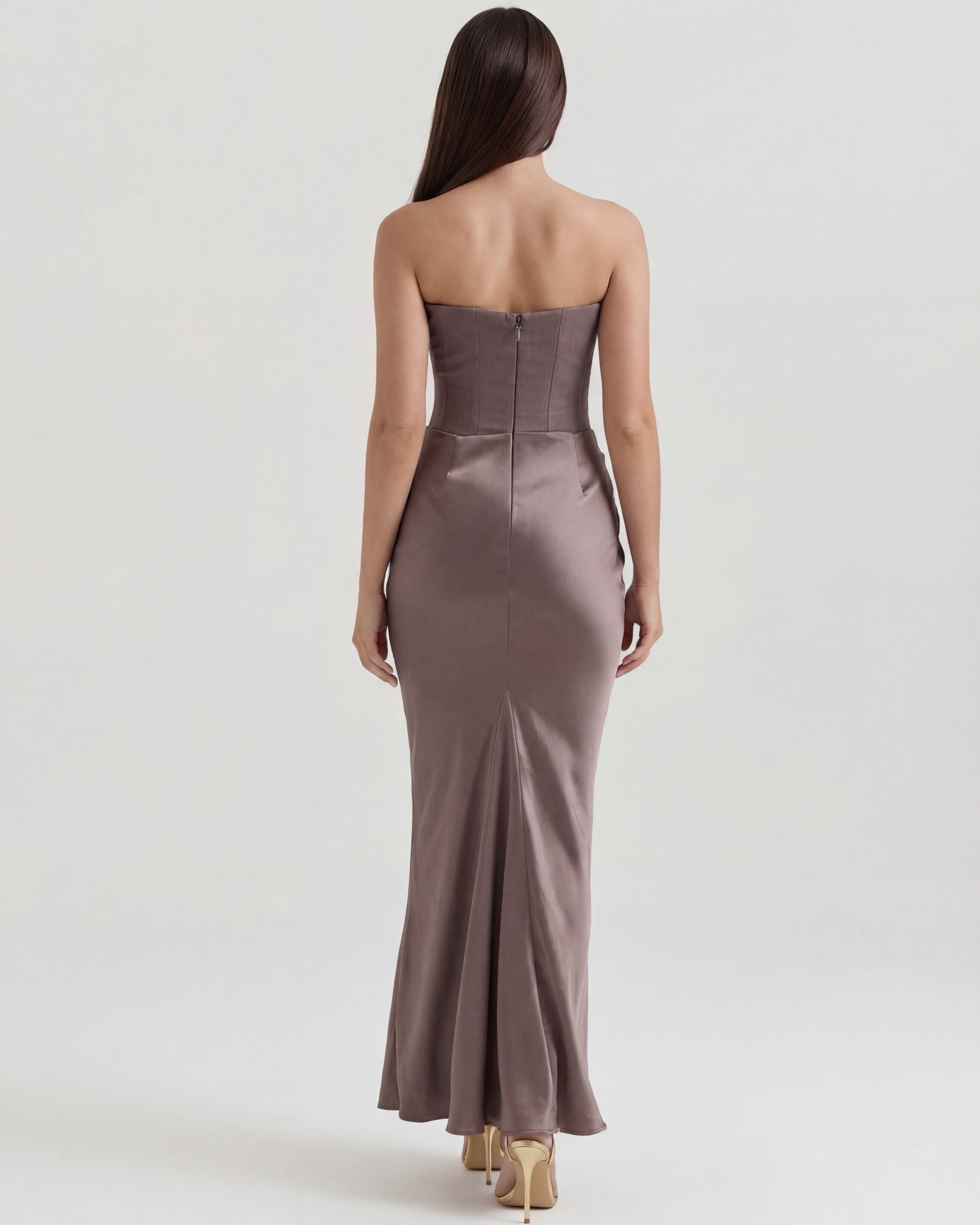 Rosalind Corset Fitted Maxi Evening Dress - Almond