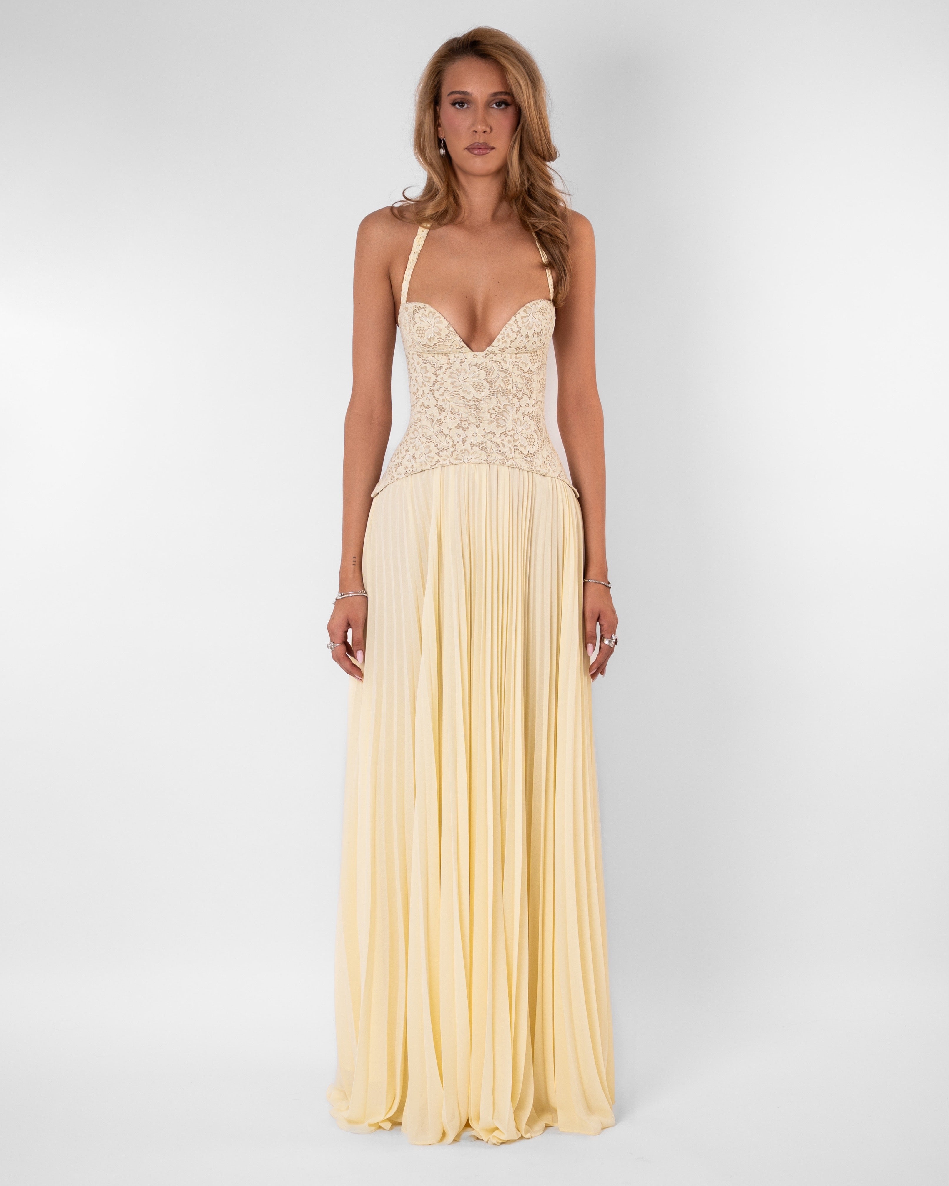 Strapless Midi Bridesmaid Dress Butter Yellow Soft Stretch Fit Summer – Celeste Ricci