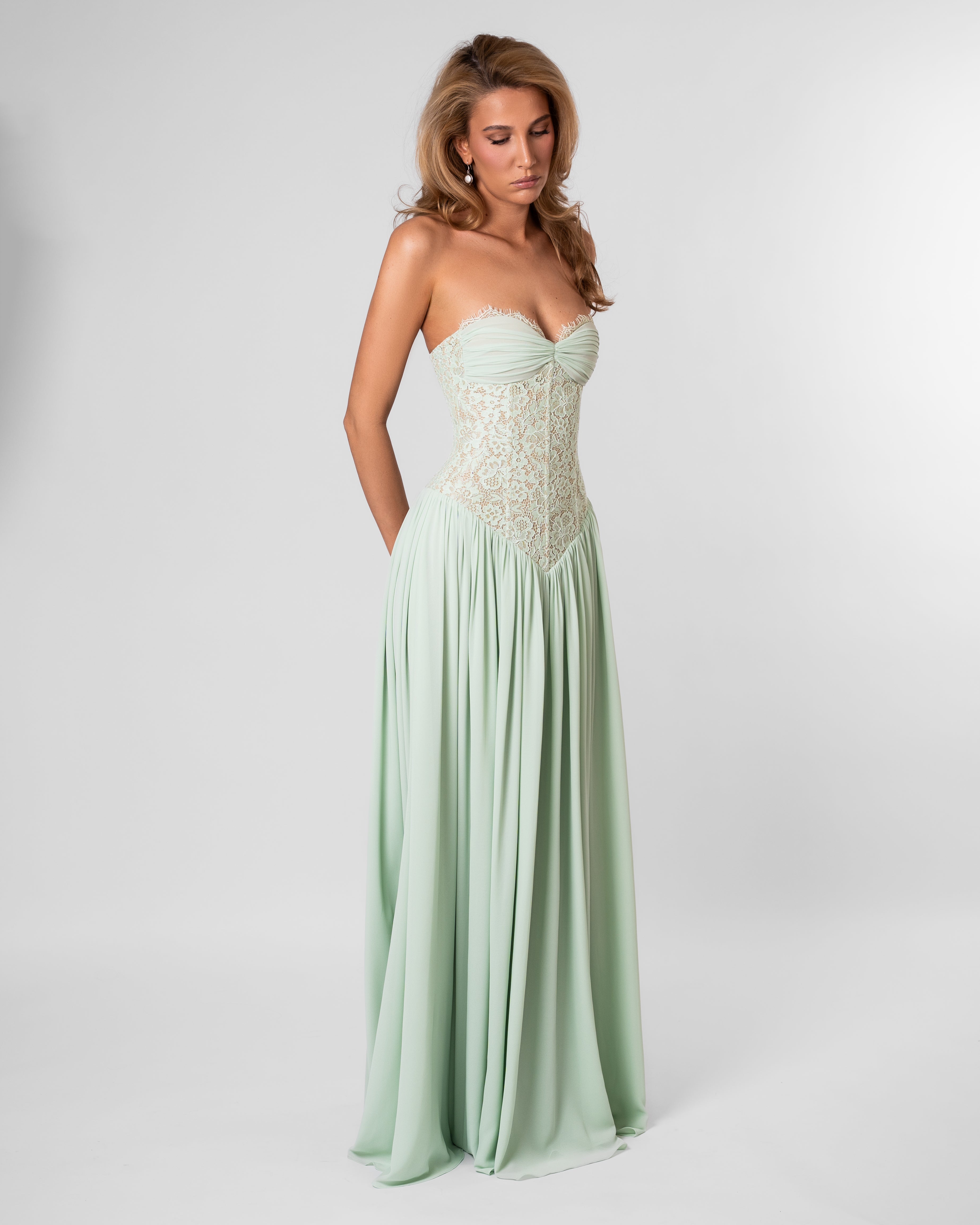 Faye Lace Corset Maxi Evening Dress - Mint