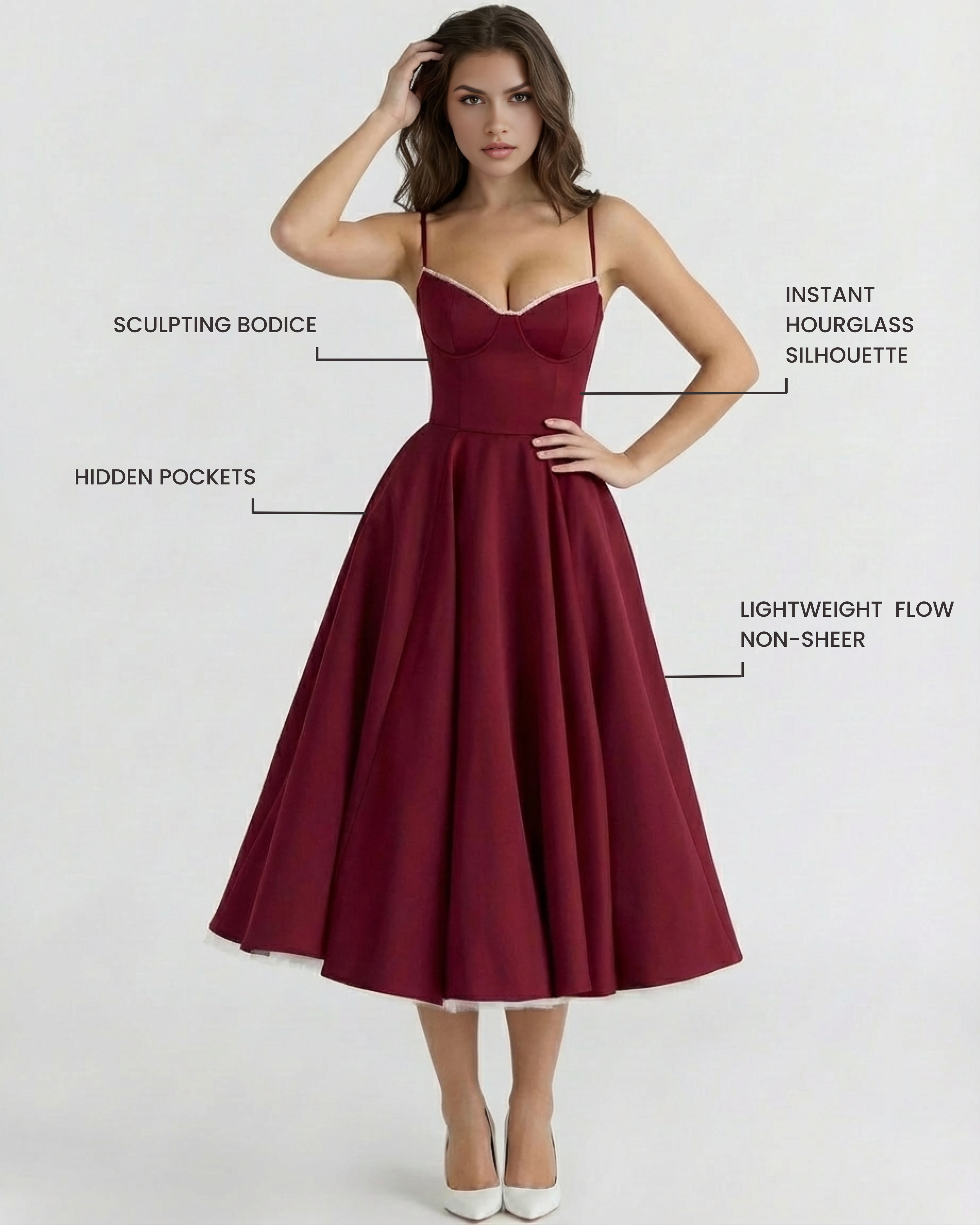 Selene Satin Mesh Midi Wedding Guest Dress - Pink