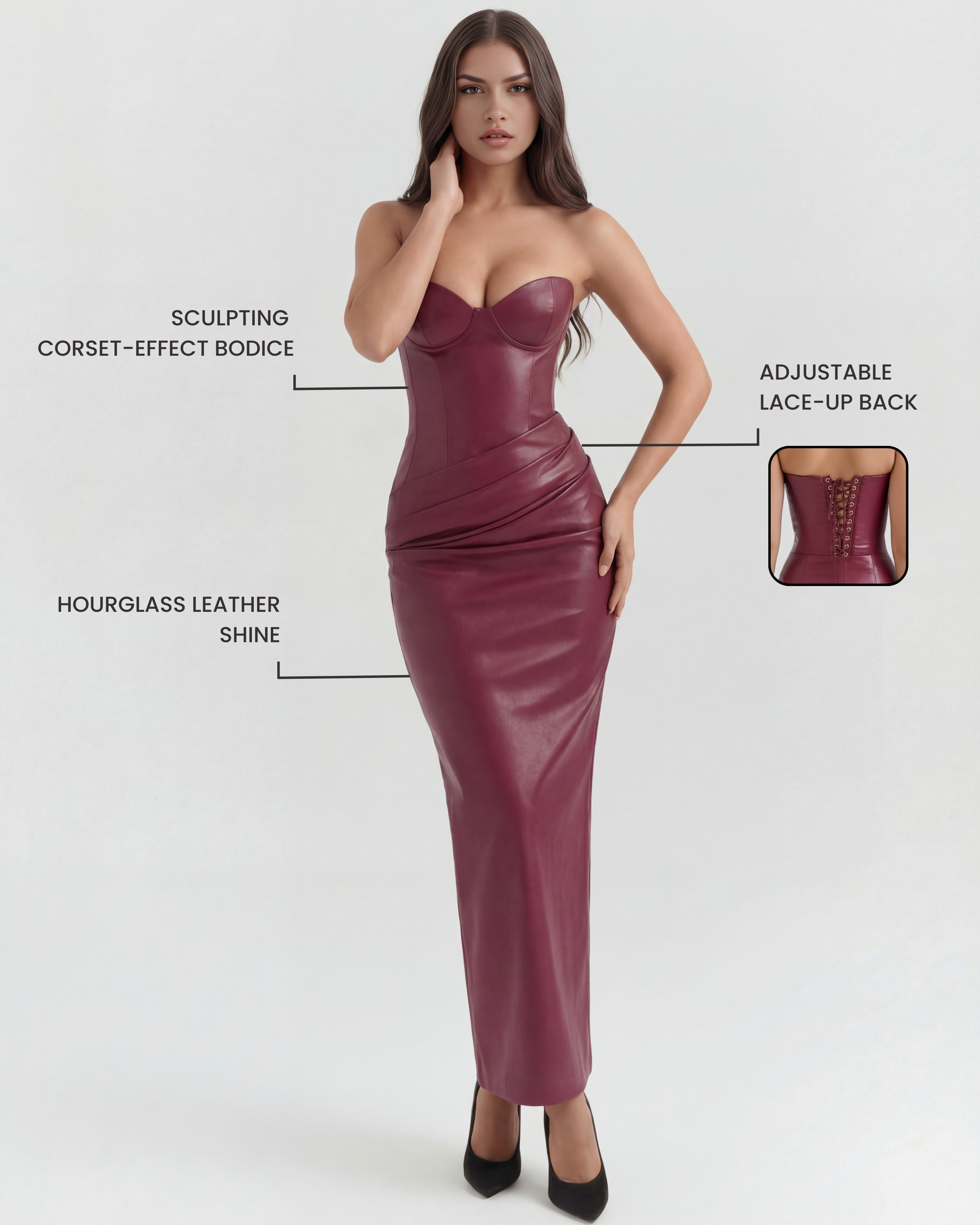Vanessa Strapless Bodycon Midi Evening Dress - Black