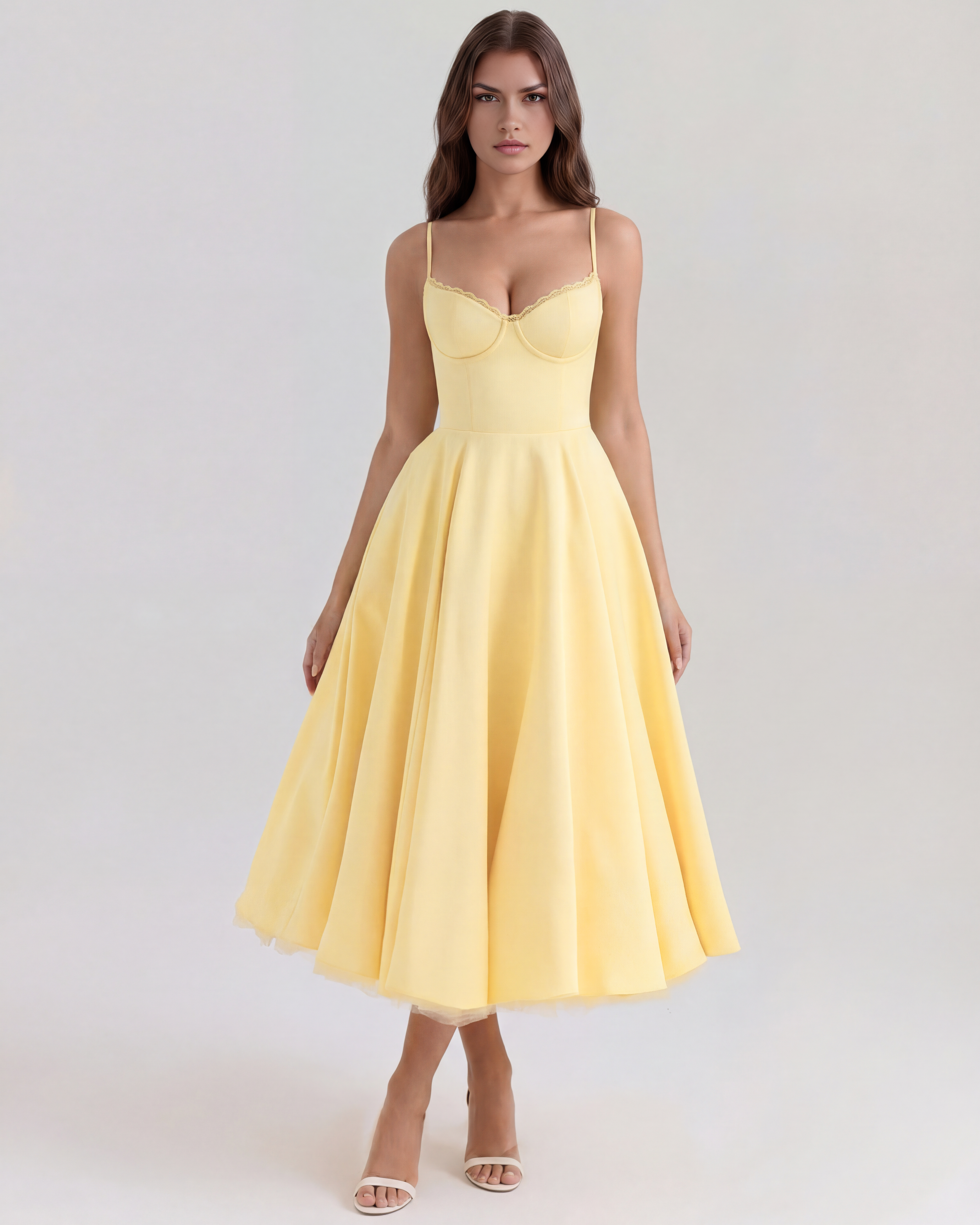 Selene Satin Mesh Midi Wedding Guest Dress - Blush