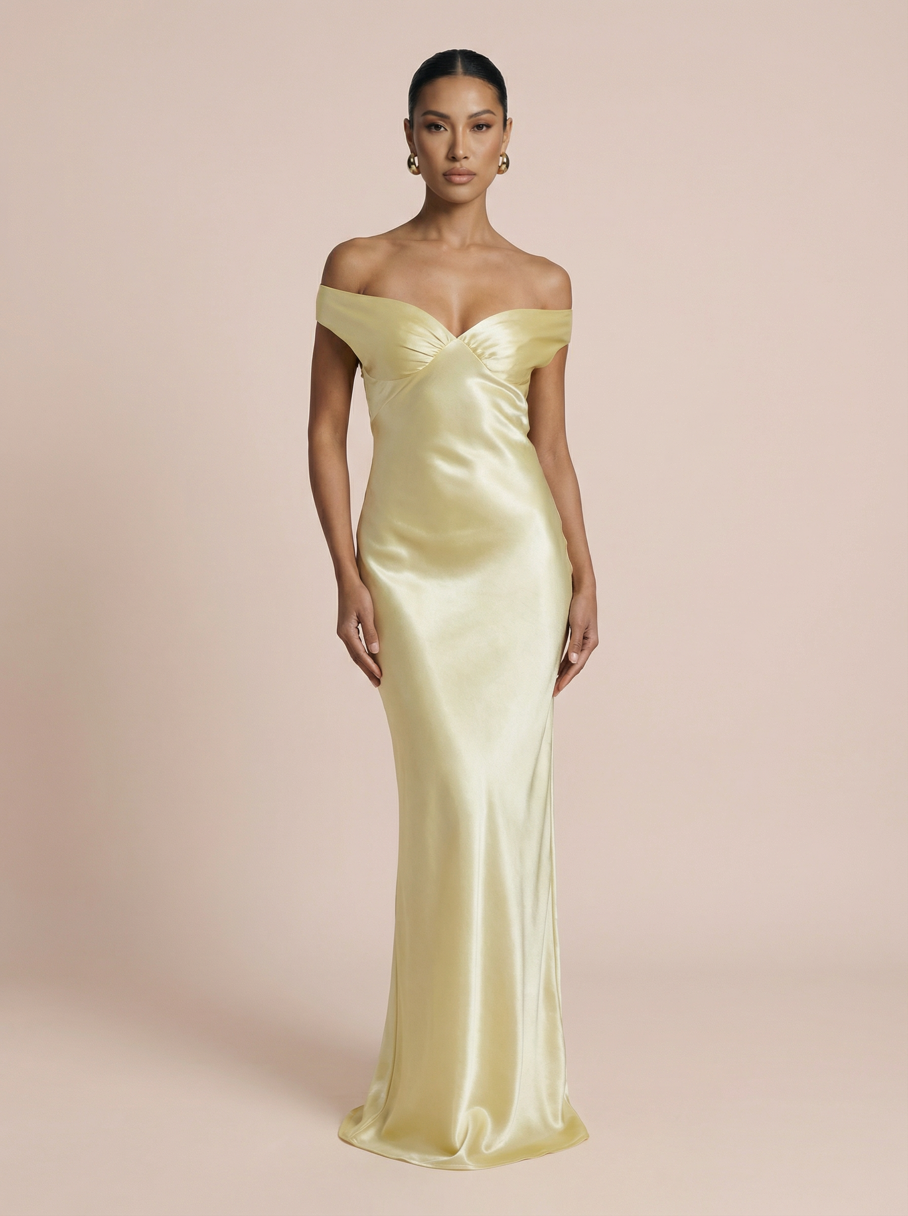 Caicos Satin Off-shoulder Backless Maxi Dress - Nubae